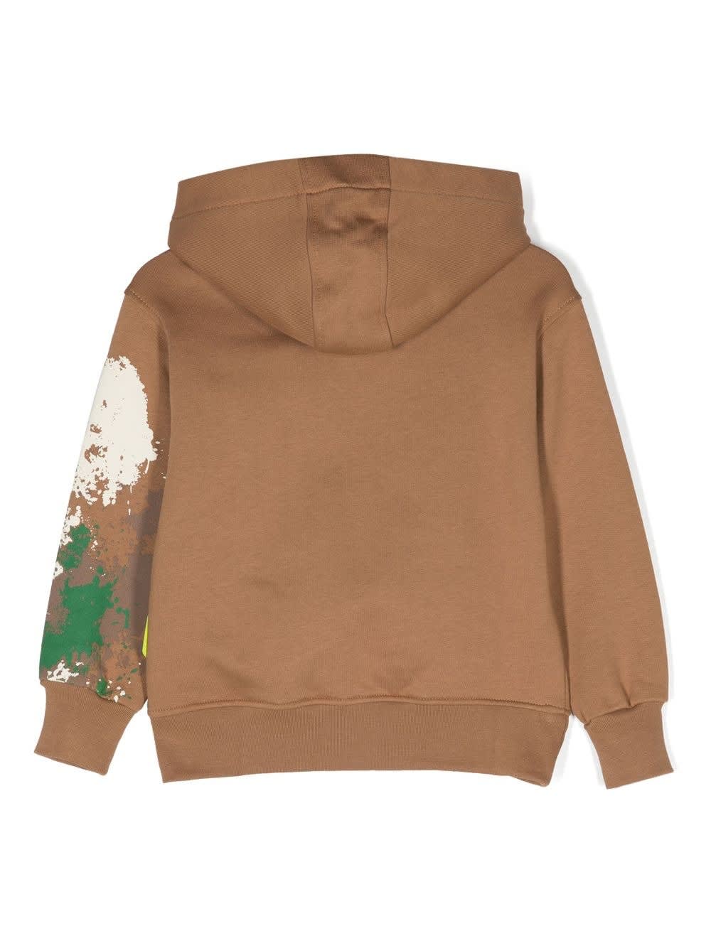 Shop Barrow Burnt Sand Hoodie With Logo Print And Colour Spots In Biscotto