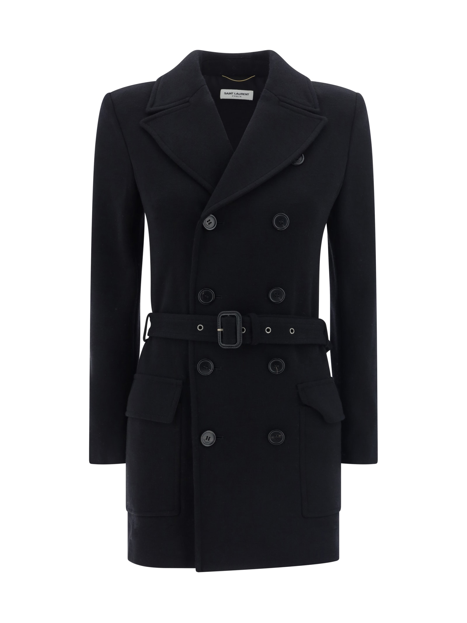 Shop Saint Laurent Coat In Noir