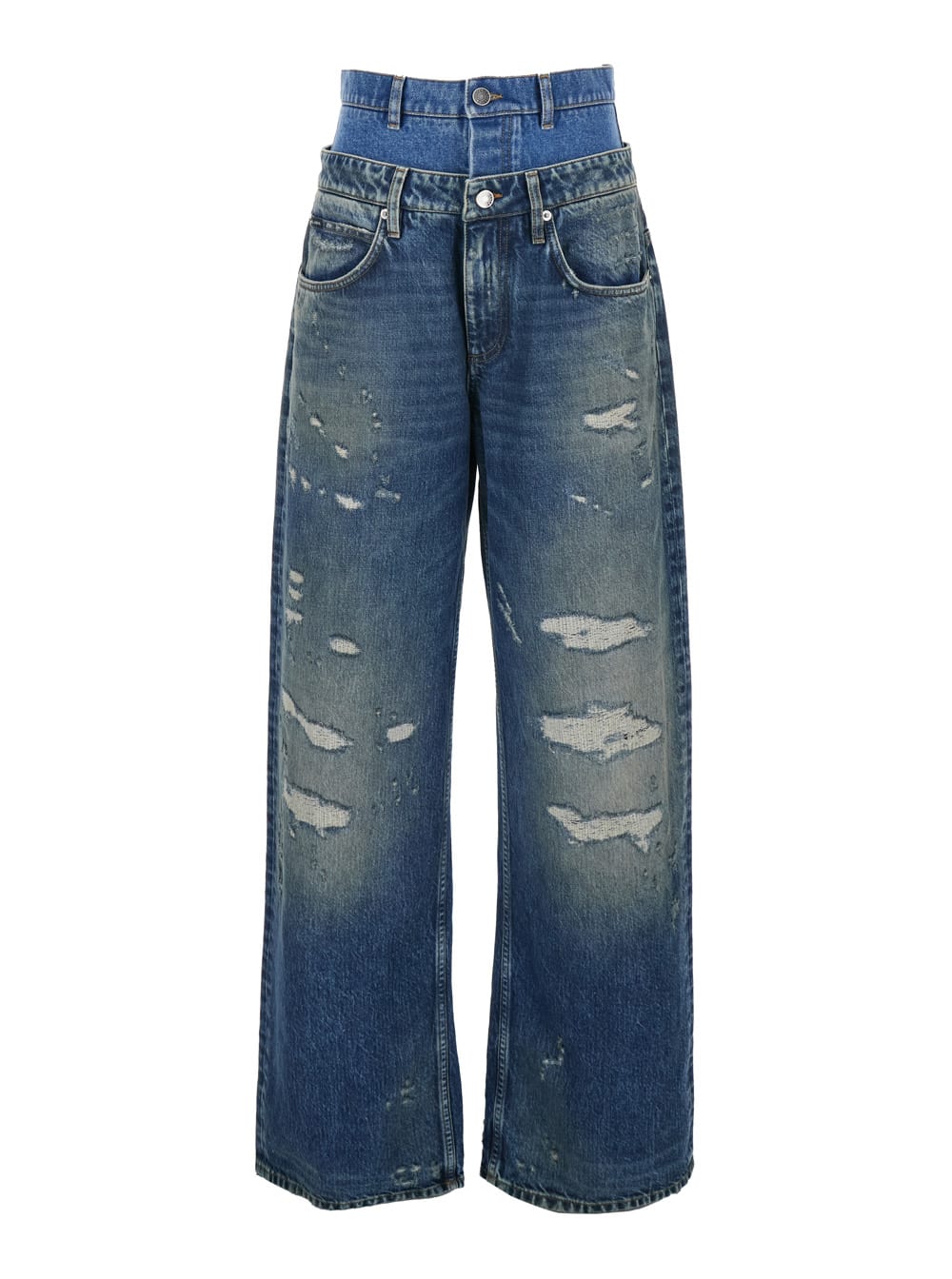 Dolce & Gabbana Double Wasited Denim Jeans In Blue