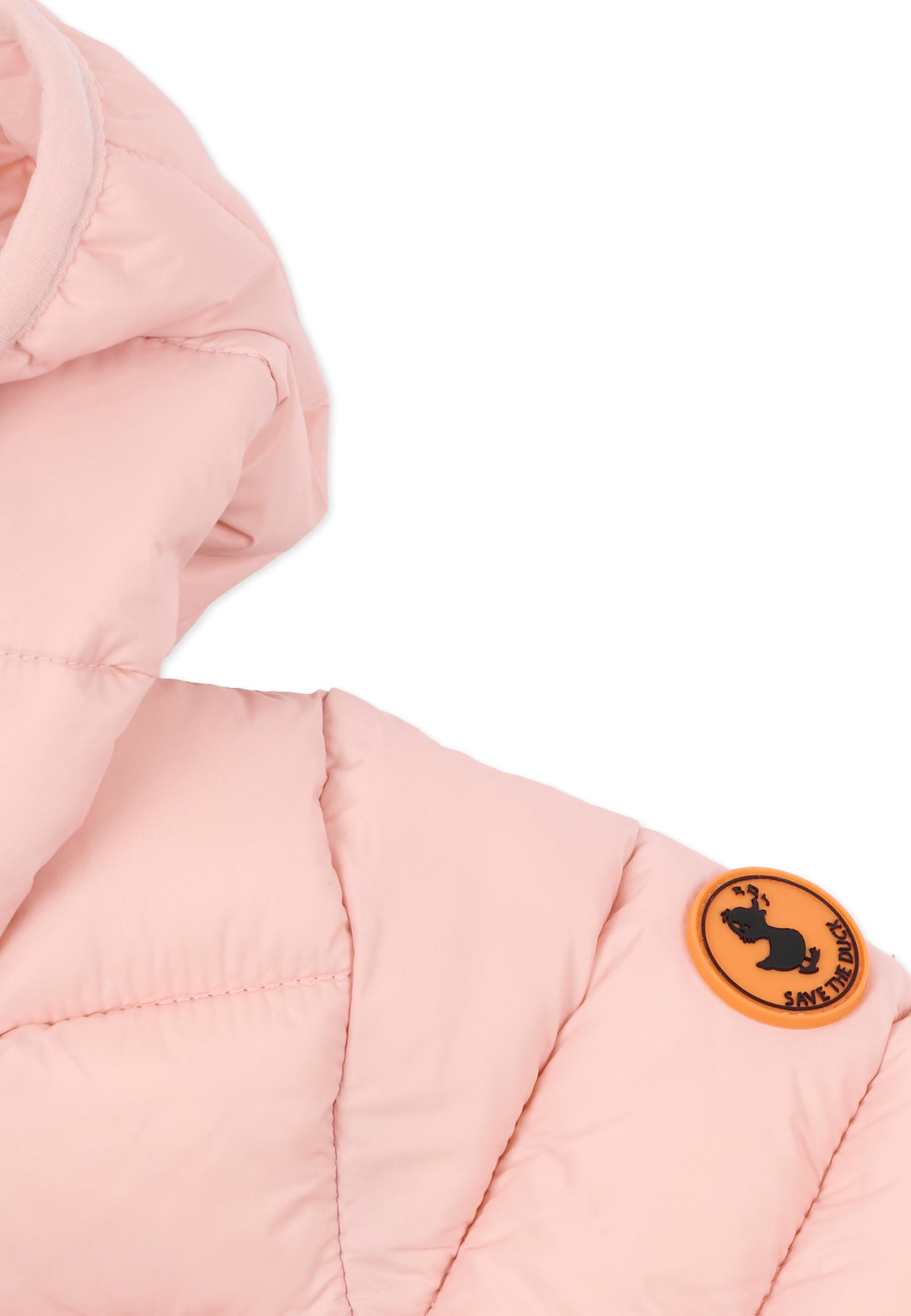 Save The Duck Pink Down Jacket For Baby Girl With Logo In Pink