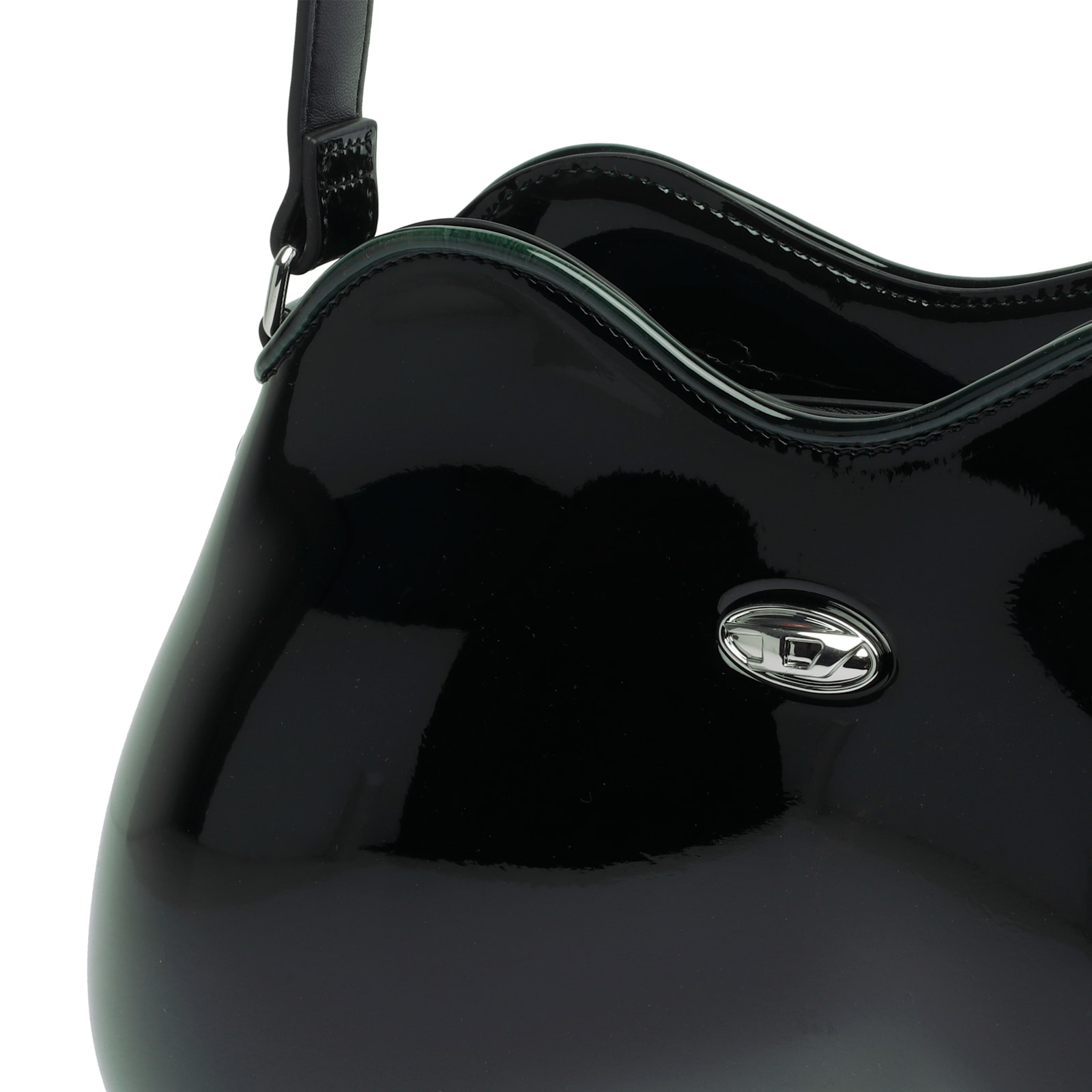 Diesel Double-d Bag In Black Patent Leather In Green