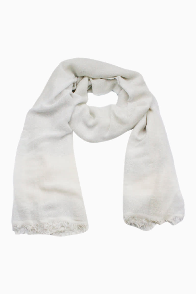 Shop Fabiana Filippi Cotton Blend Scarf With Lurex Threads And Fringes In White