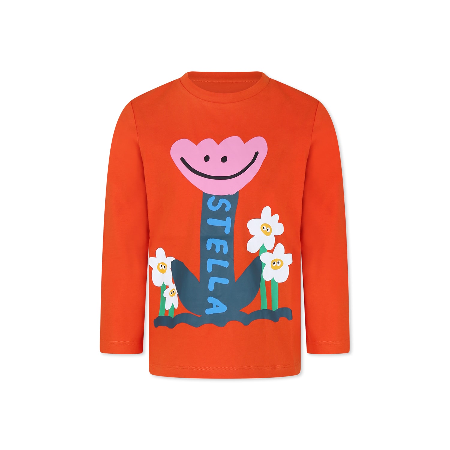 Stella Mccartney Kids' Orange T-shirt For Girl With Flowers