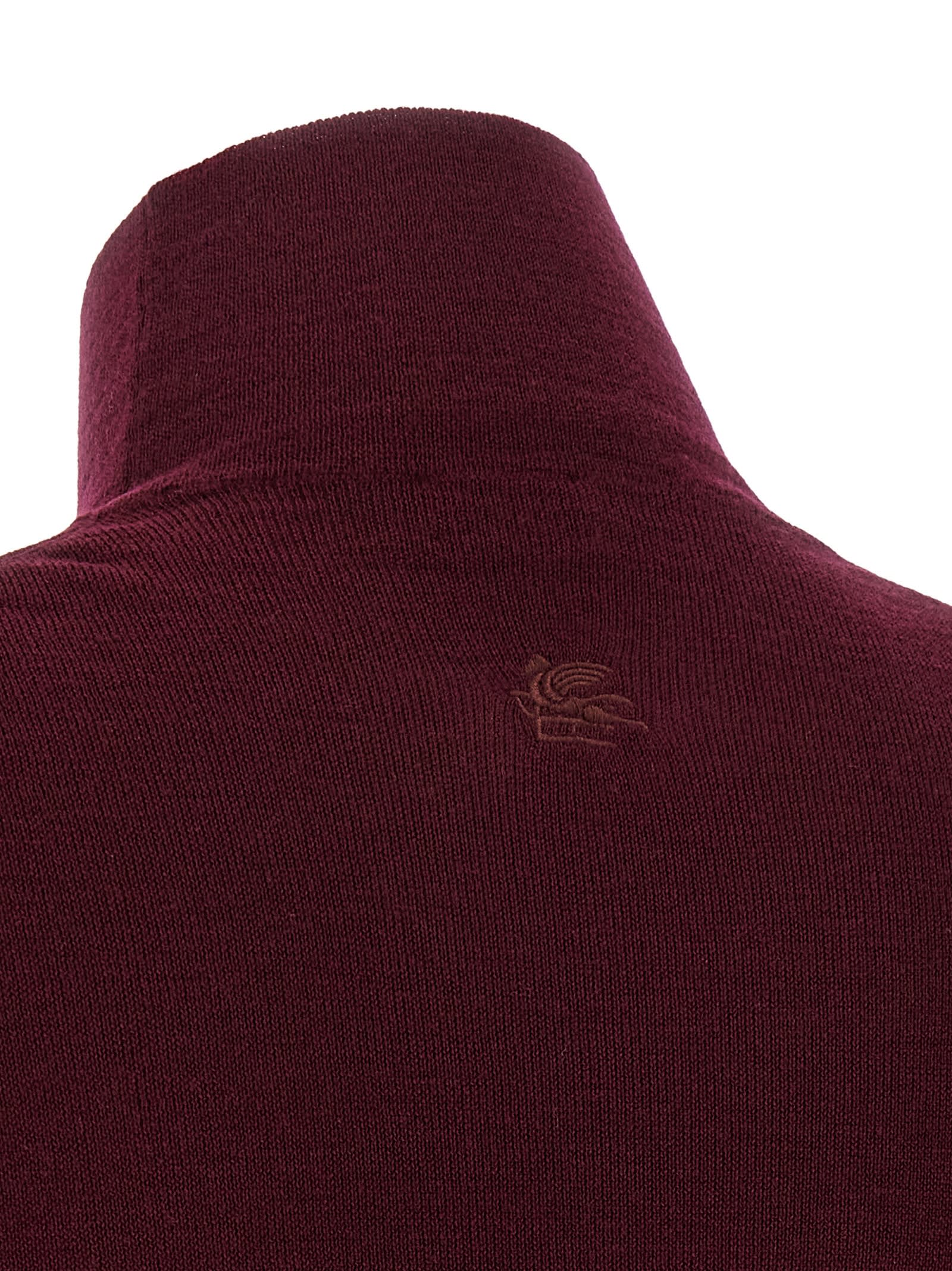 Etro Cozy Turtleneck Knit Sweater With Long Sleeves In Burgundy