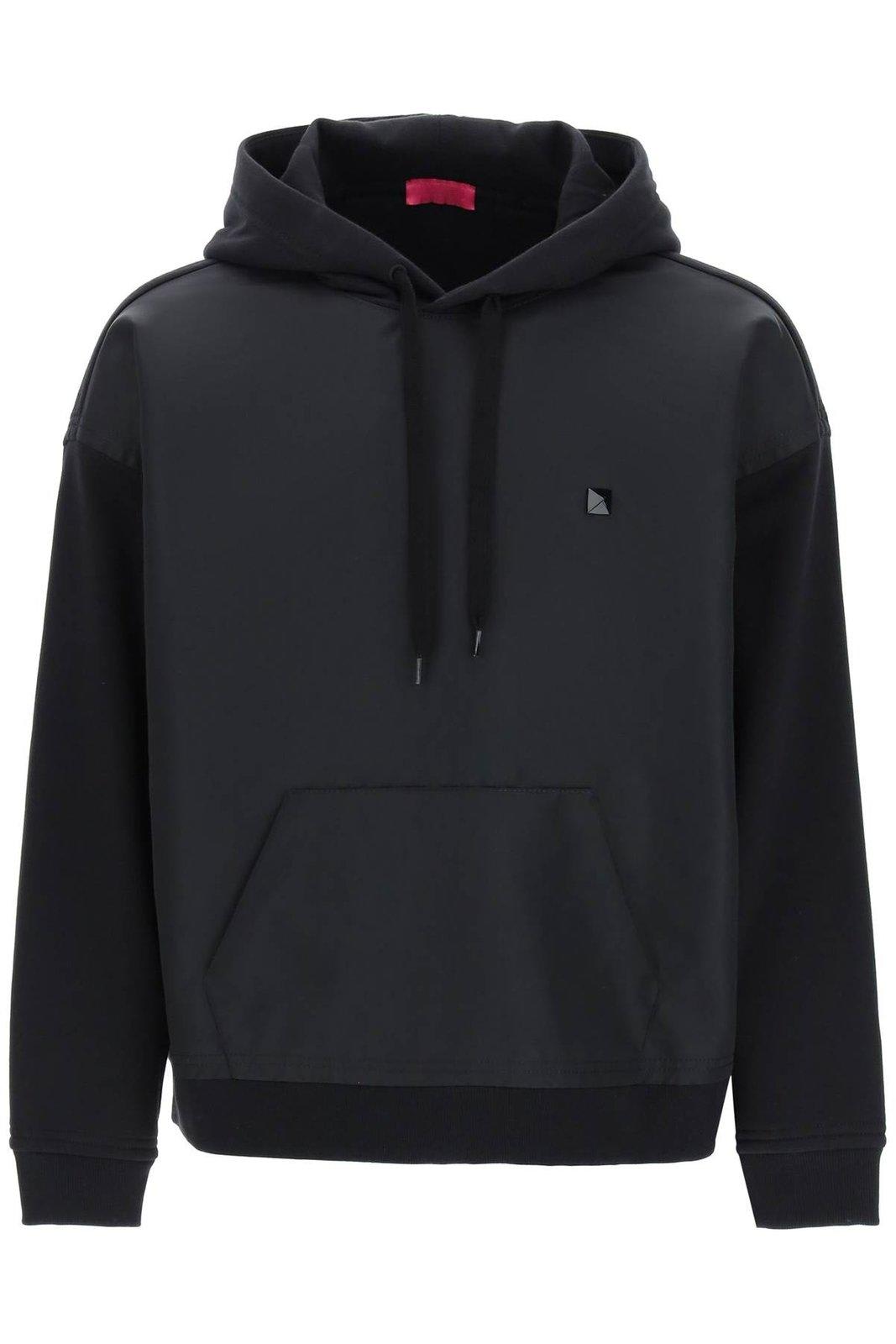 Valentino Stud Detailed Drawstring Hoodie In Nero