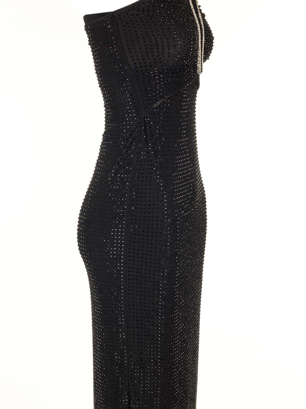 Shop Self-portrait Long Dress With Rhinestones In Black