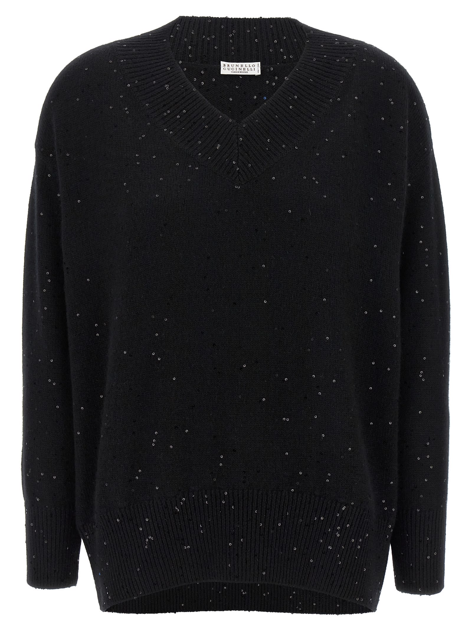 Brunello Cucinelli Sequin Sweater Sweaters And Cardigans Black In Black