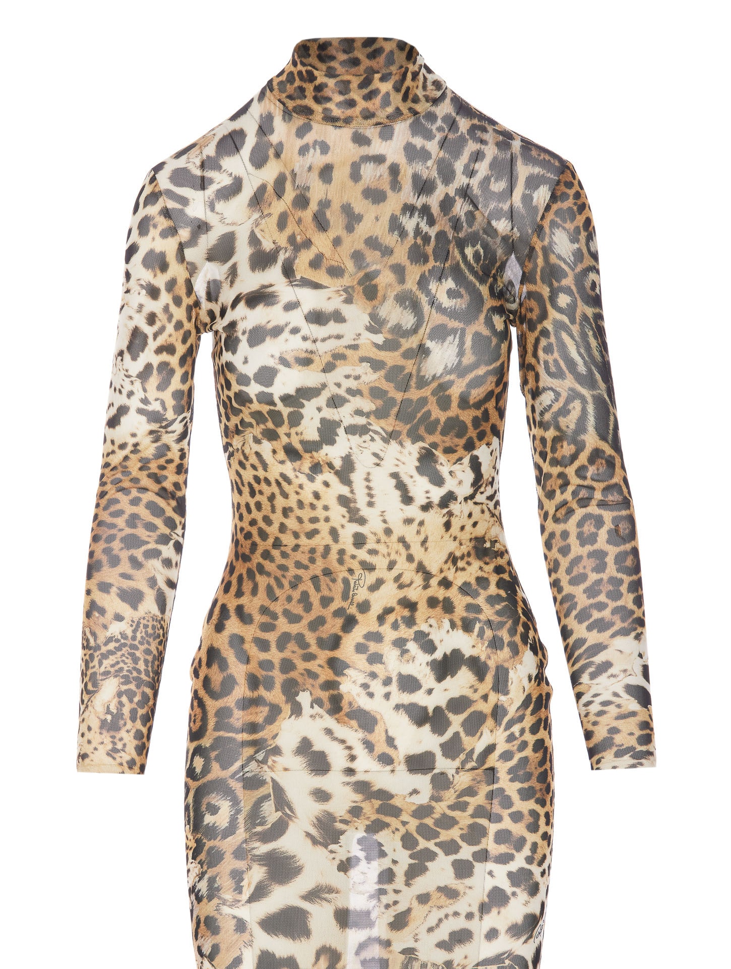 Shop Roberto Cavalli Jaguard Print Dress In Beige