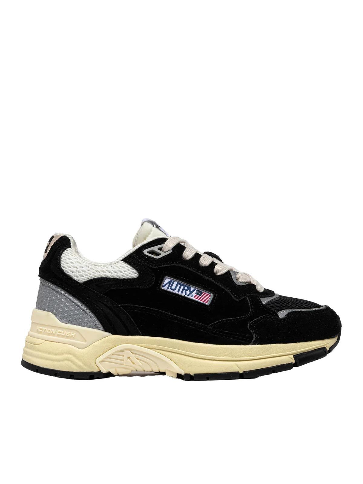 Autry Black Suede And Mesh Sneakers With Cream Cushioned Sole In Black