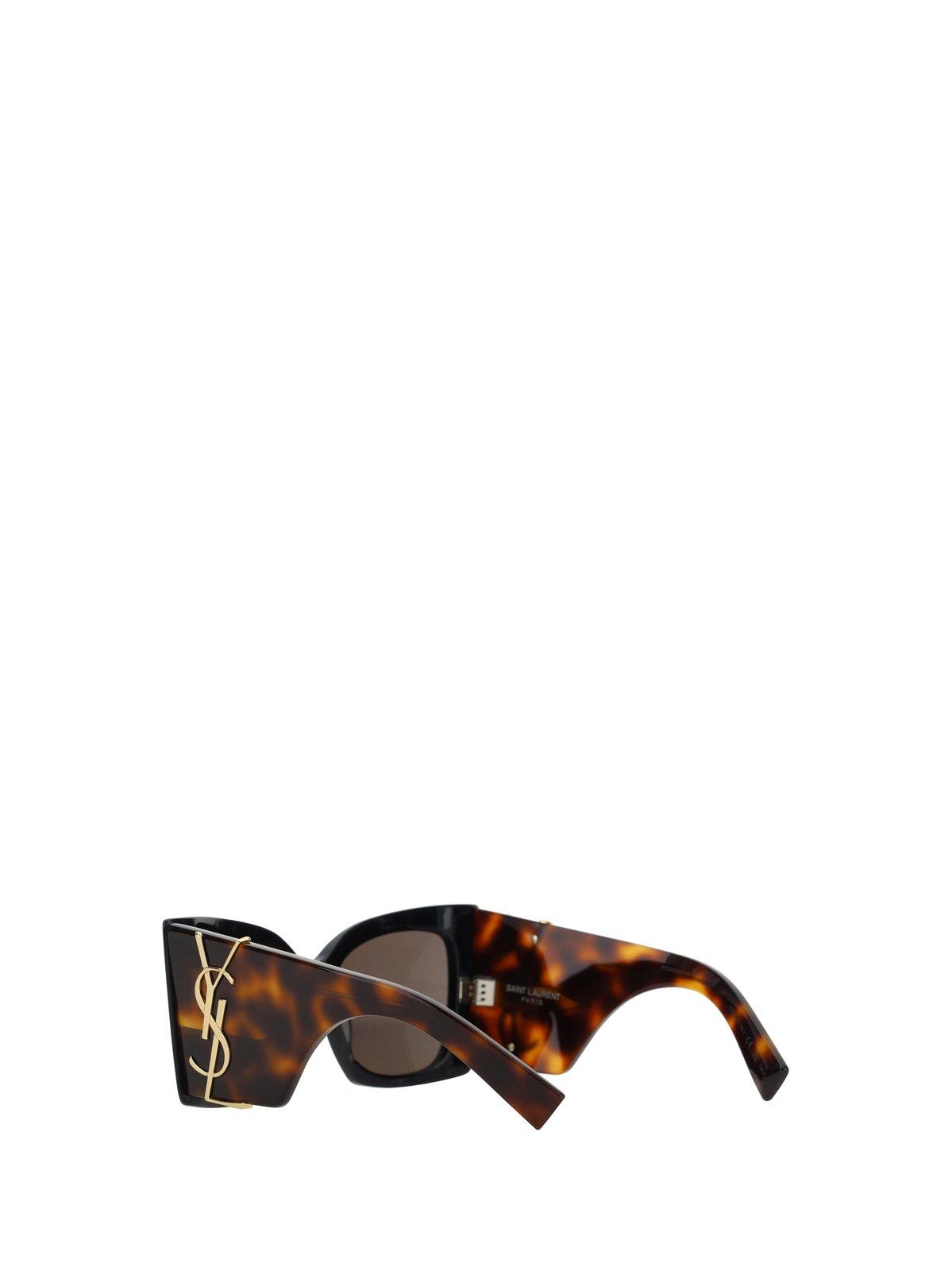 Shop Saint Laurent Square Frame Sunglasses In Black Havana Brown