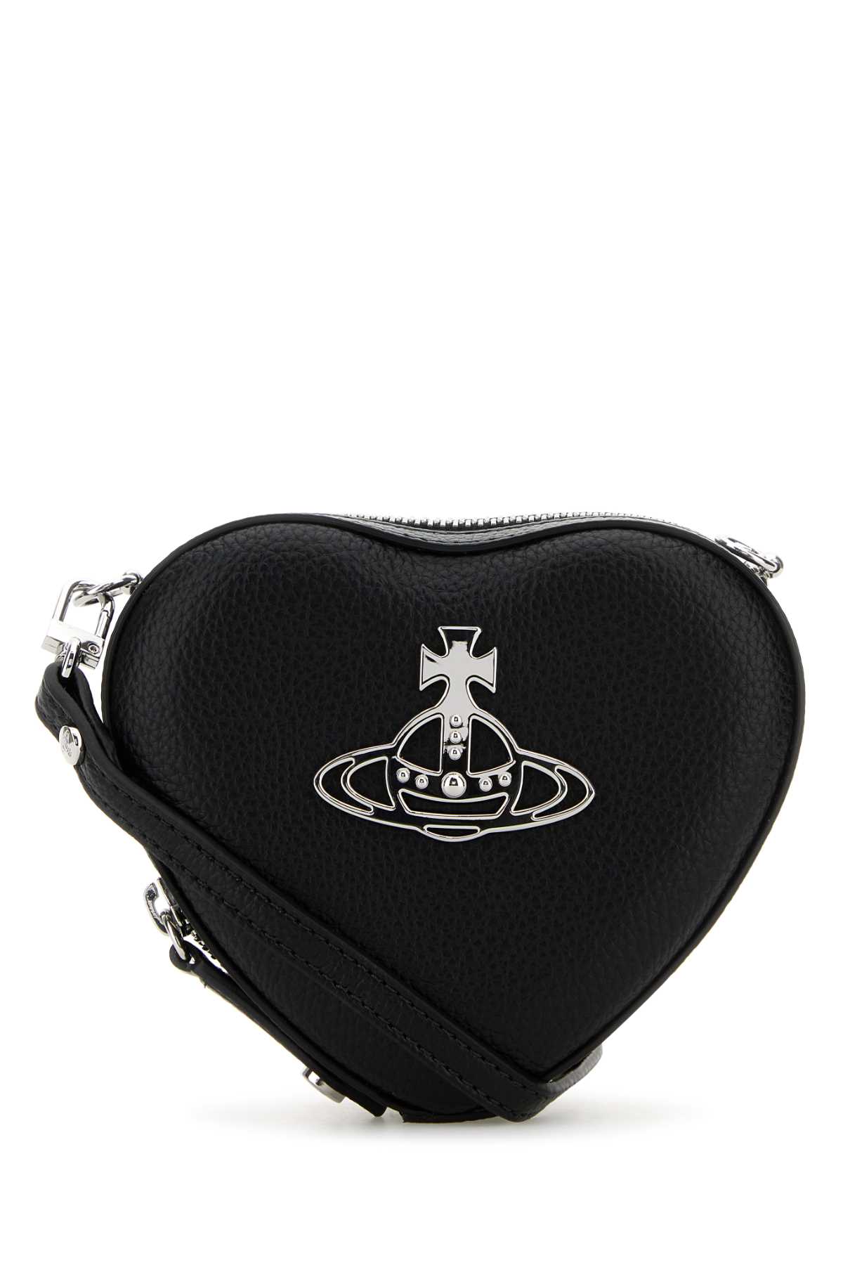 Black Synthetic Leather Mini Heart Crossbody Bag