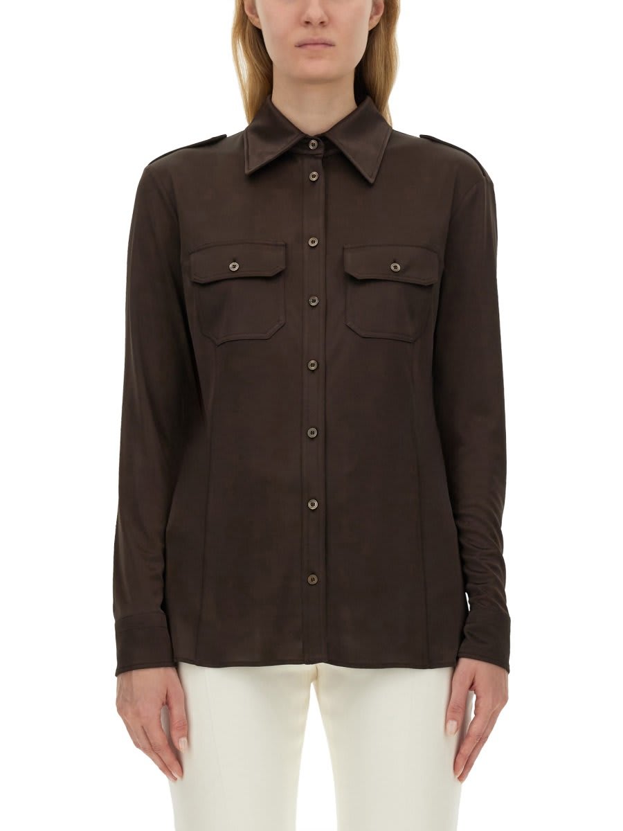 Shop Tom Ford Flap Pocket Long-sleeved Shirt In Brown