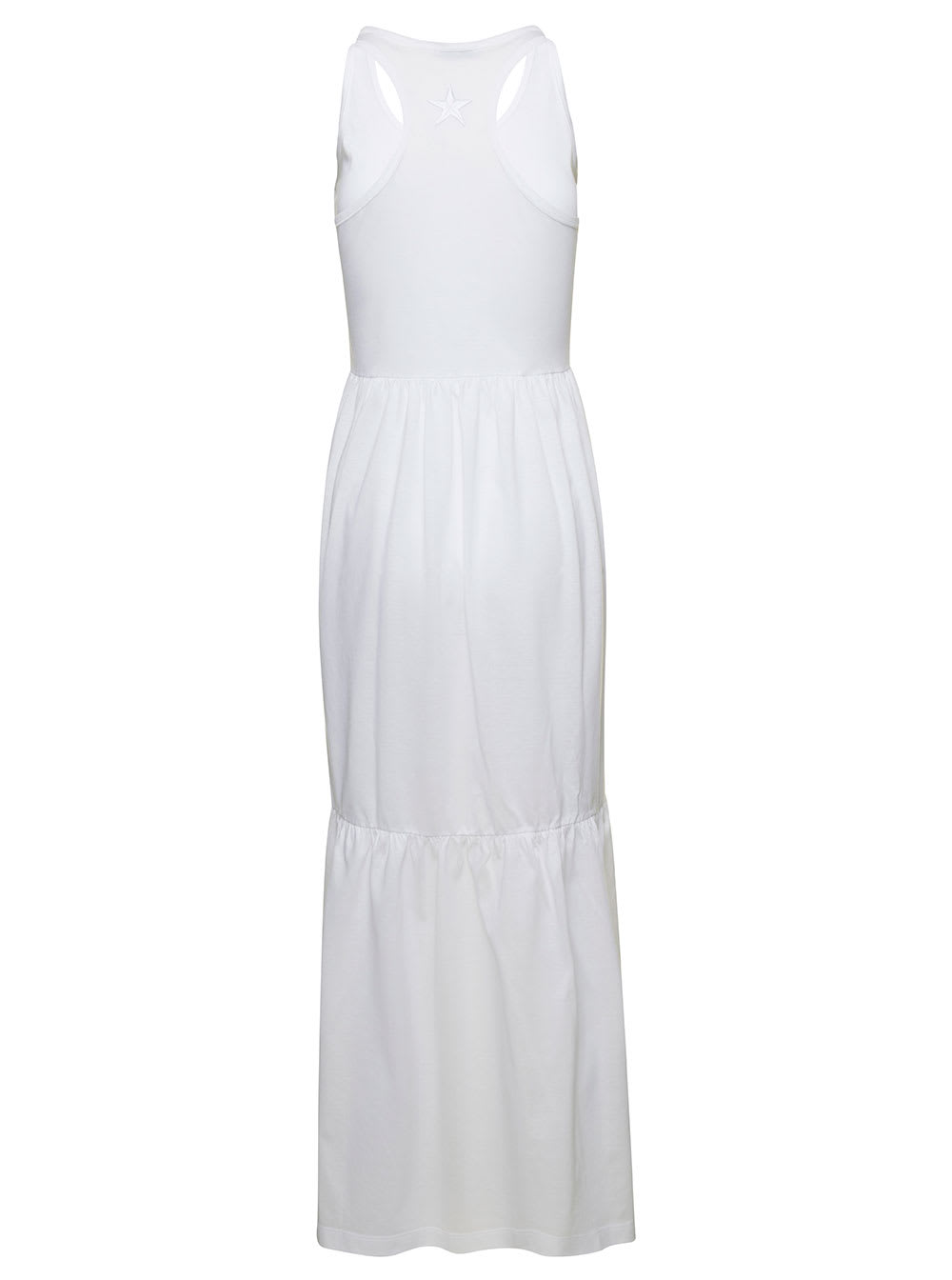 Shop Douuod Long White Sleeveless Dress With Flounced Skirt In Cotton Woman