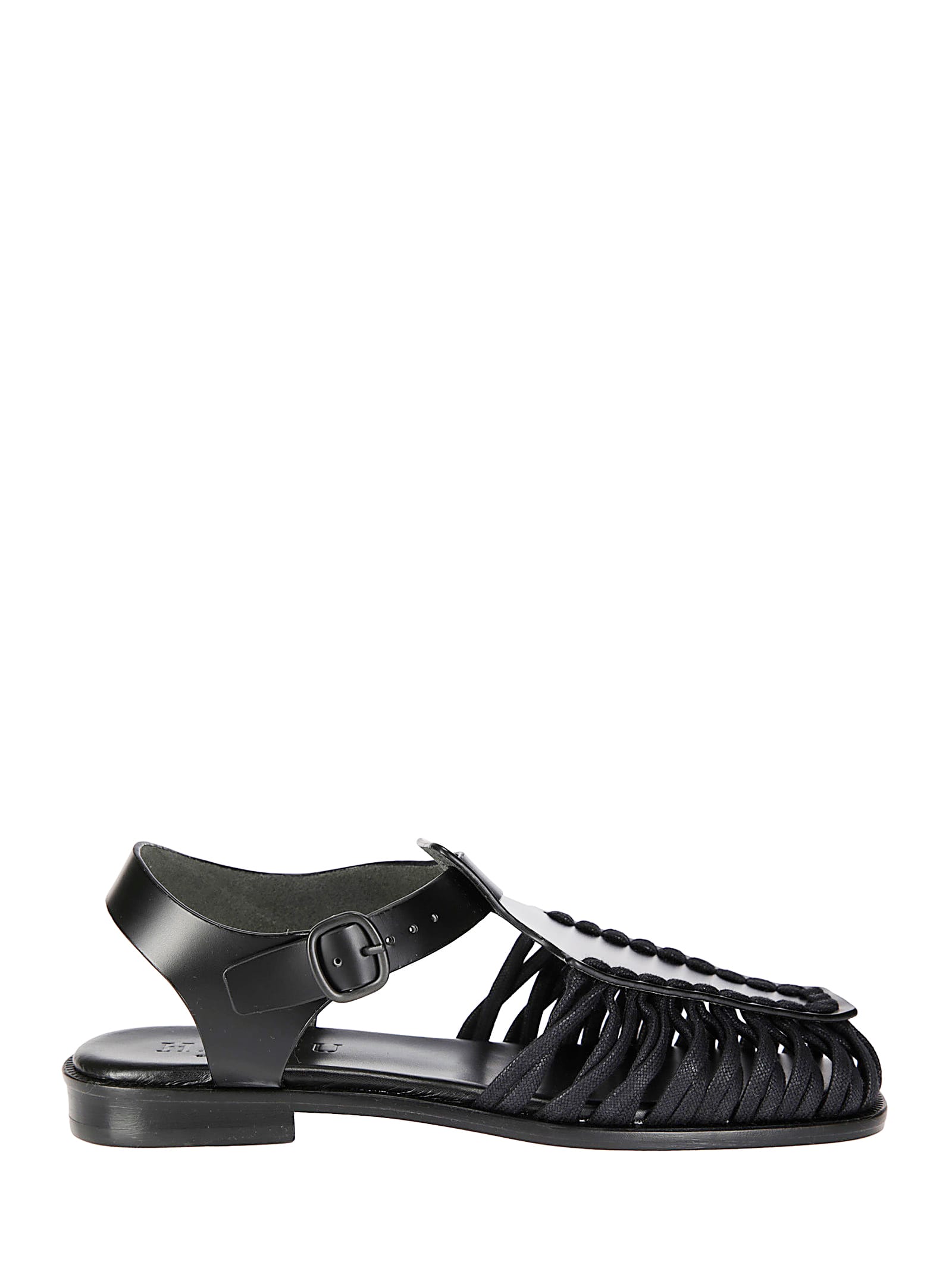 Hereu Smooth Grain Leather Cage Design Sandals In Black