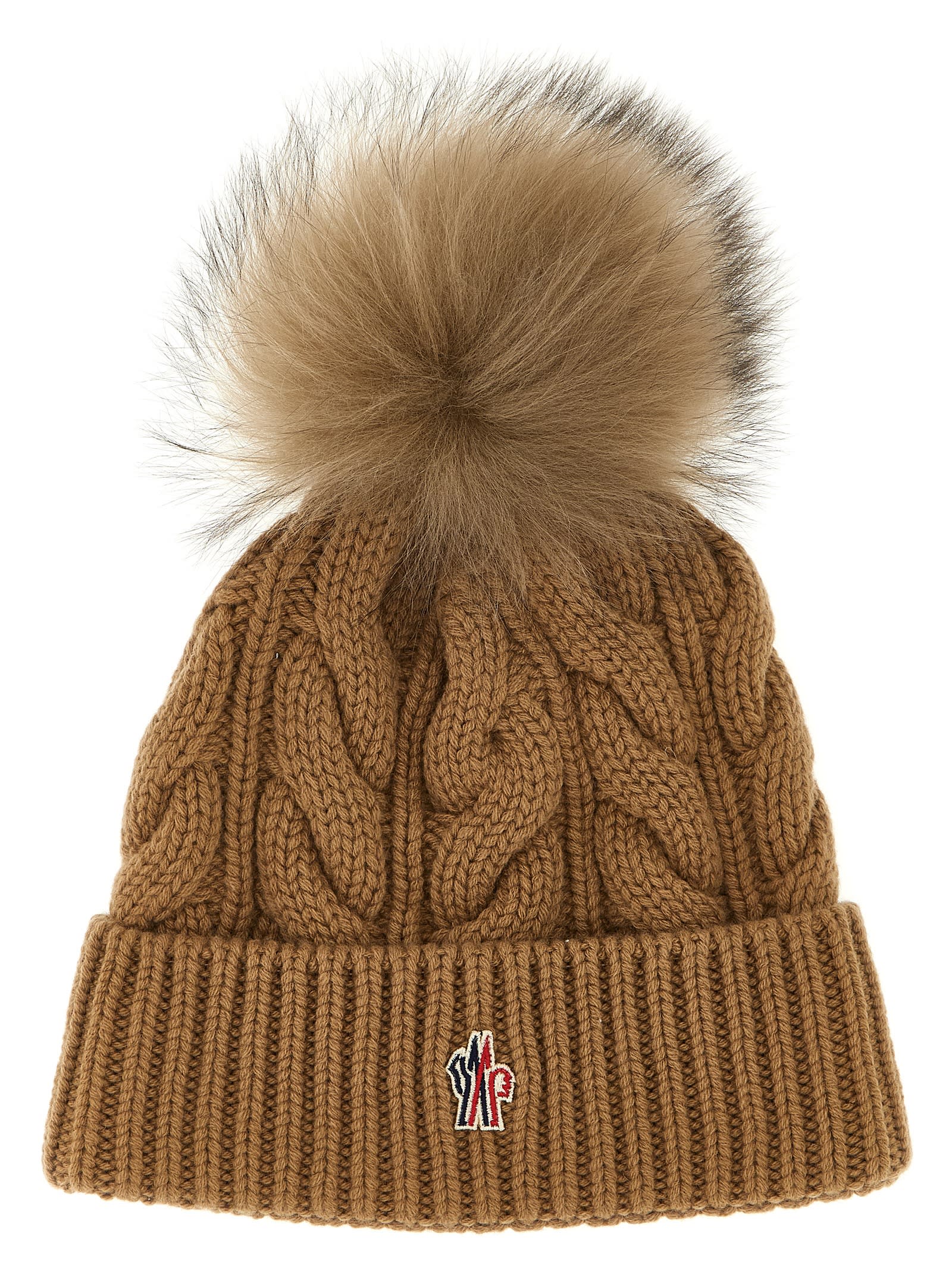 Moncler Grenoble Pompon Braided Cap In Brown