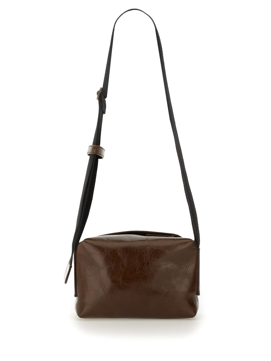 Uma Wang Leather Rectangular Shoulder Bag In Brown