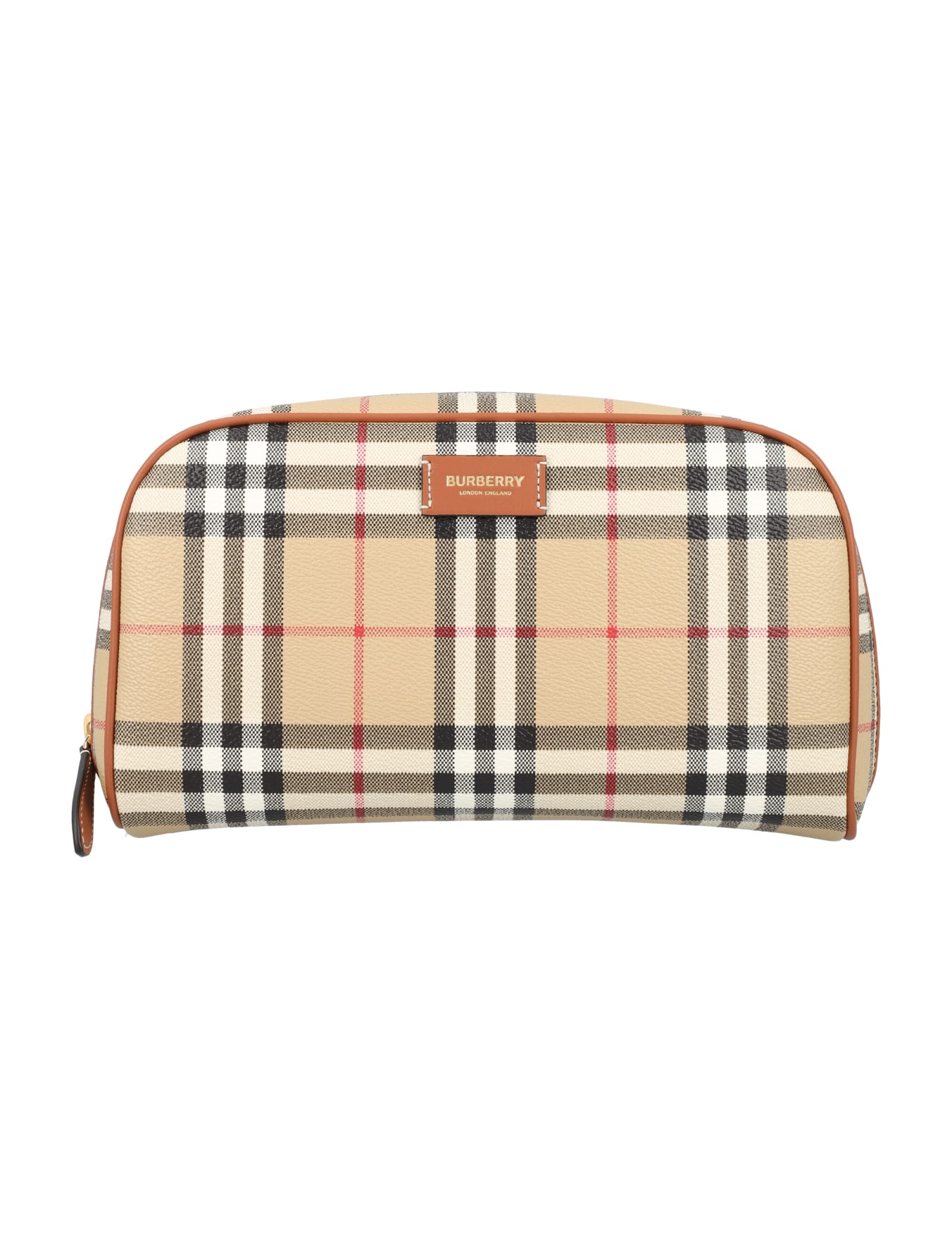 Shop Burberry Medium Check Travel Pouch In Archive Beige