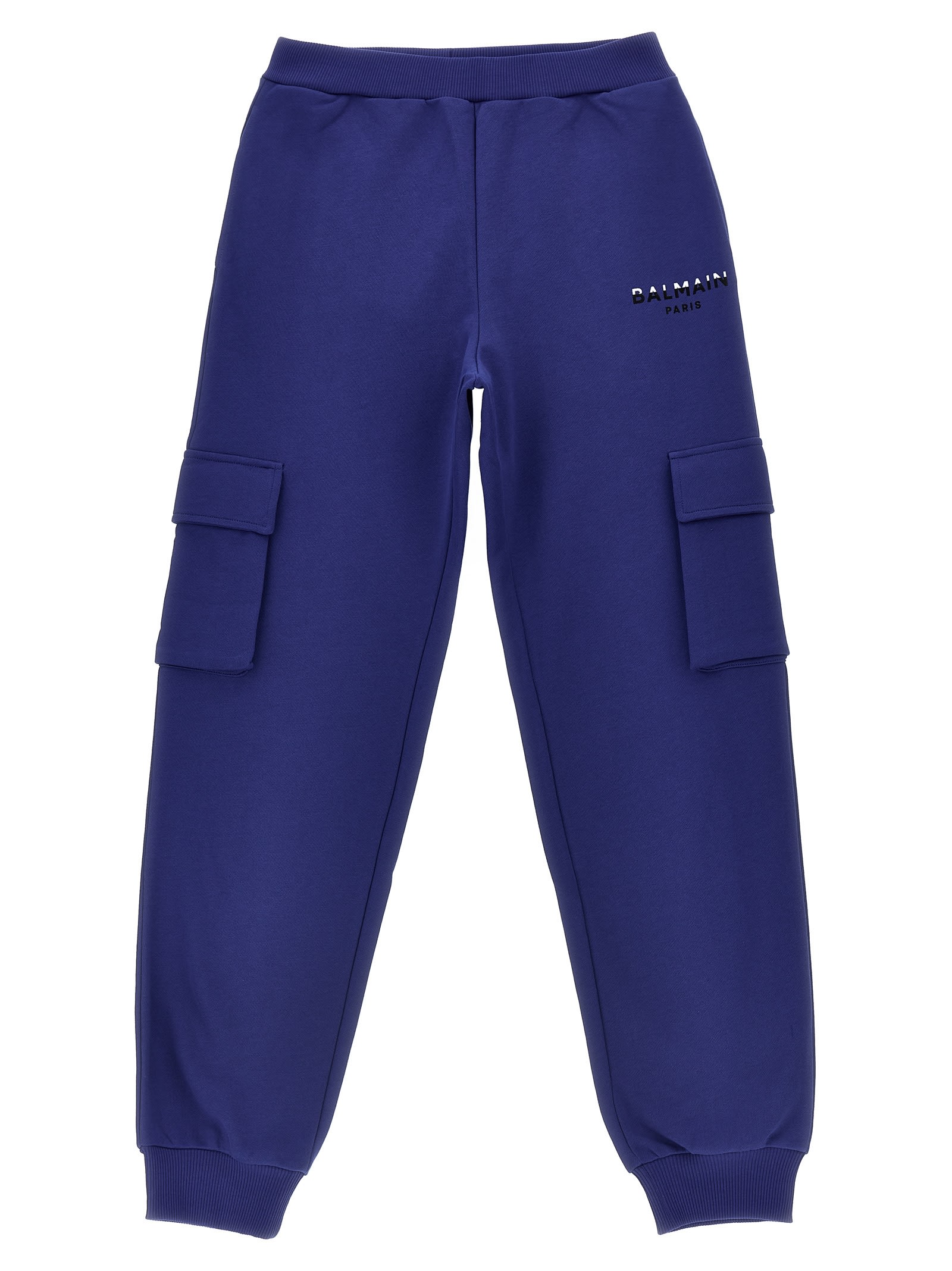 Shop Balmain Flocked Logo Joggers In Blue