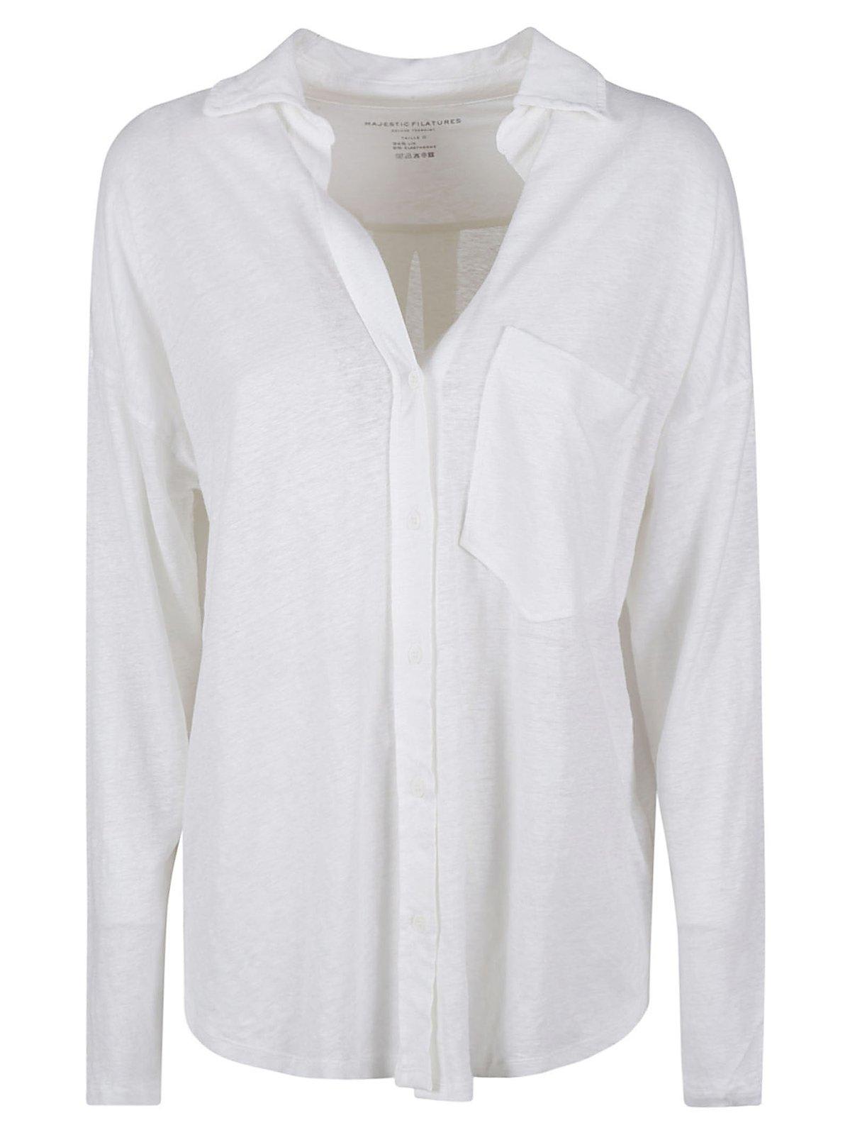 Shop Majestic Collared Long-sleeve Shirt In White