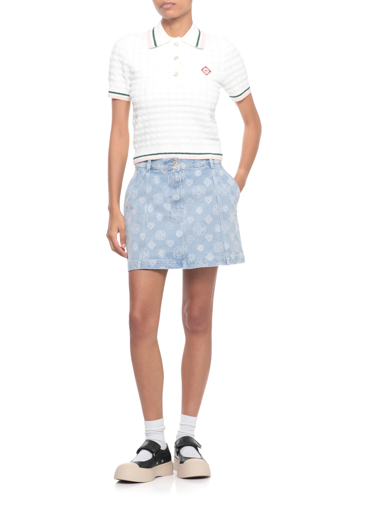 Casablanca Textured Cotton Polo Shirt With Contrast Collar In White