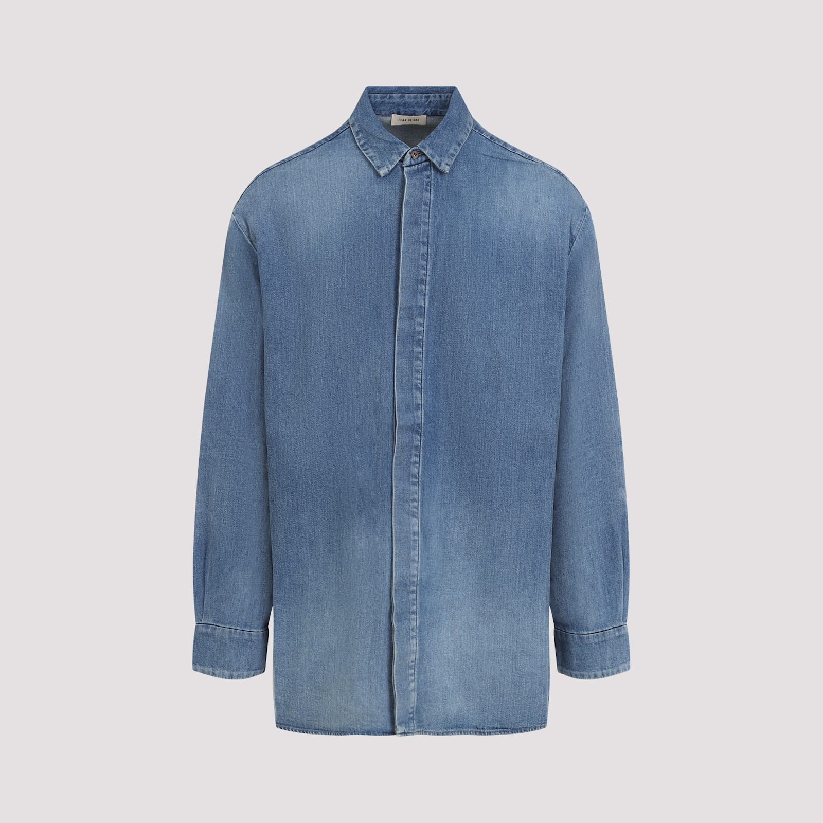 Fear Of God Long-sleeved Denim Shirt In Medium Indigo