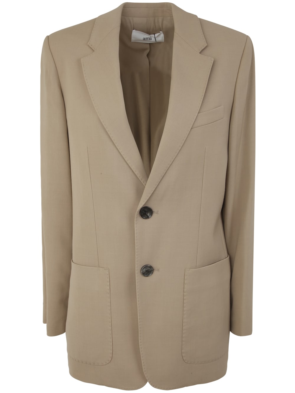 Shop Ami Alexandre Mattiussi Two Buttons Jacket In Wool Tricotine Champagne