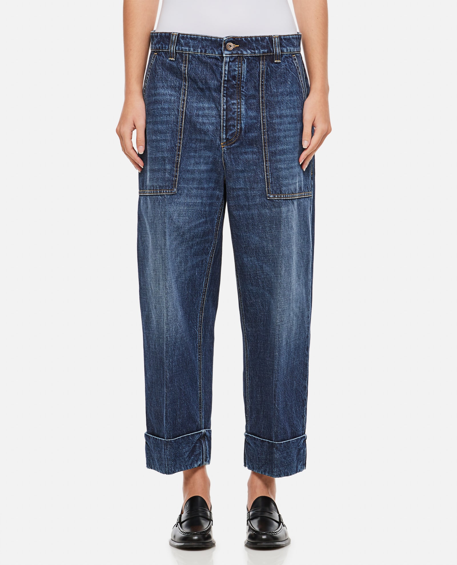 Shop Bottega Veneta Cropped Boyfriend Denim Pants In Blue