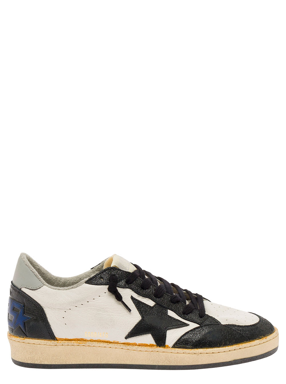 Shop Golden Goose Ball-star White And Black Low Top Sneakers With Star Patch In Leather Man In Beige