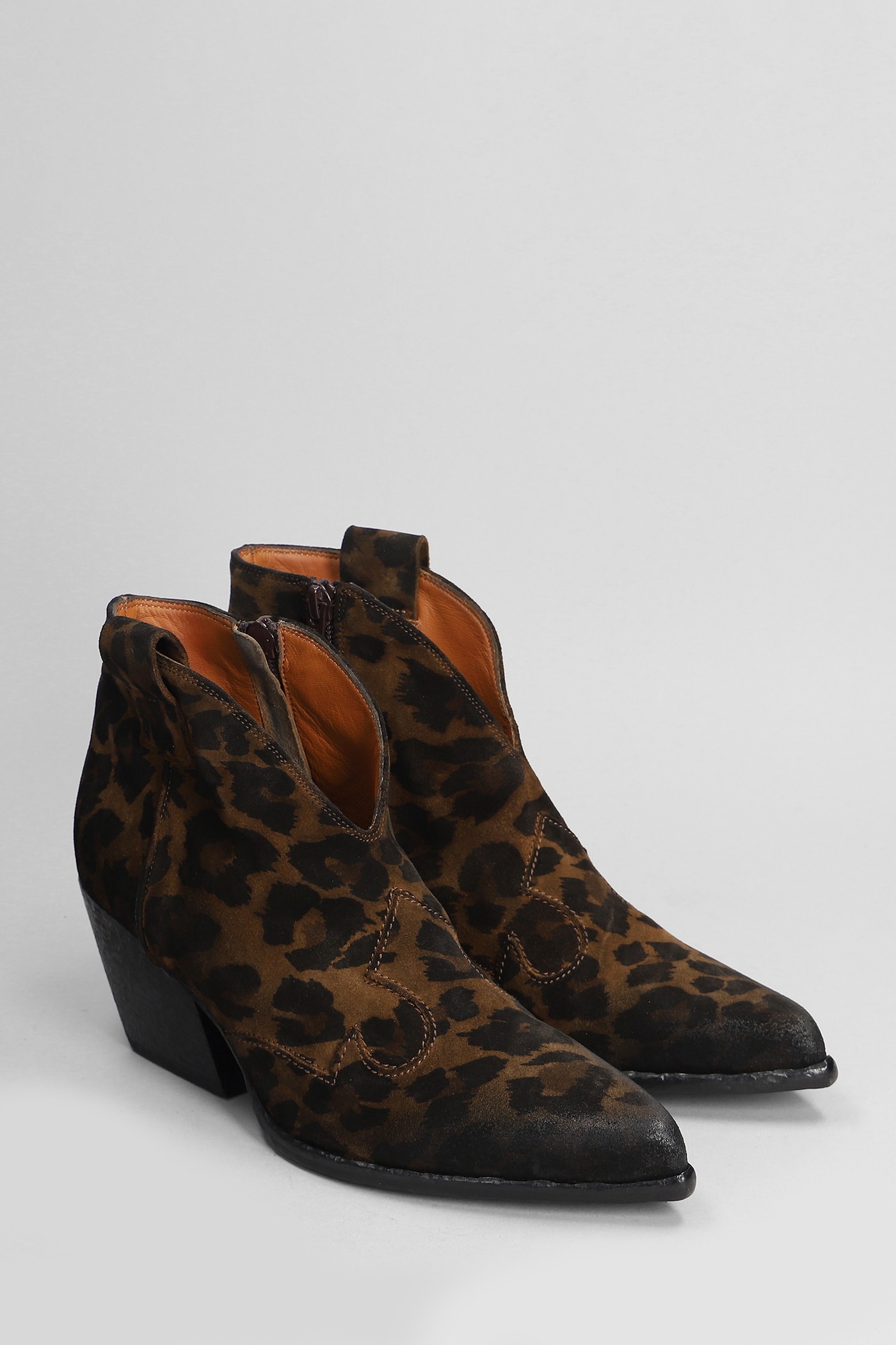 Shop Elena Iachi Texan Ankle Boots In Animalier Suede