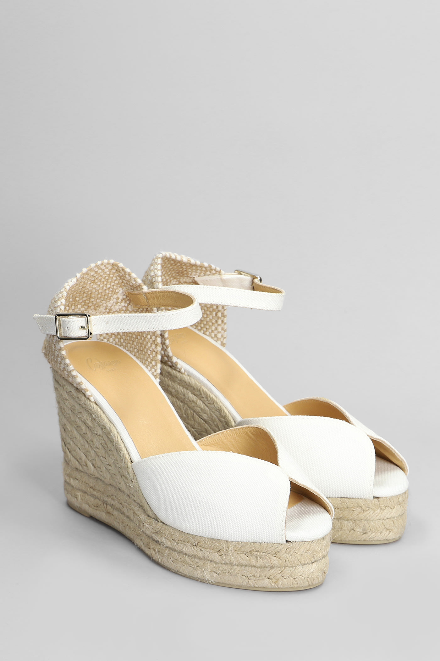 CASTAñER BIANCA-8ED-001 WEDGES IN WHITE CANVAS
