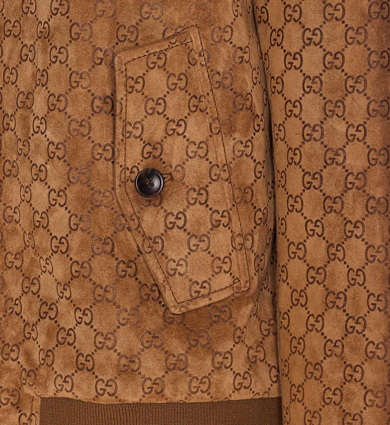Gucci Brown Jacket With All-over Embossed Gg Motif And Collar With Buttons In Suede Man In Brown