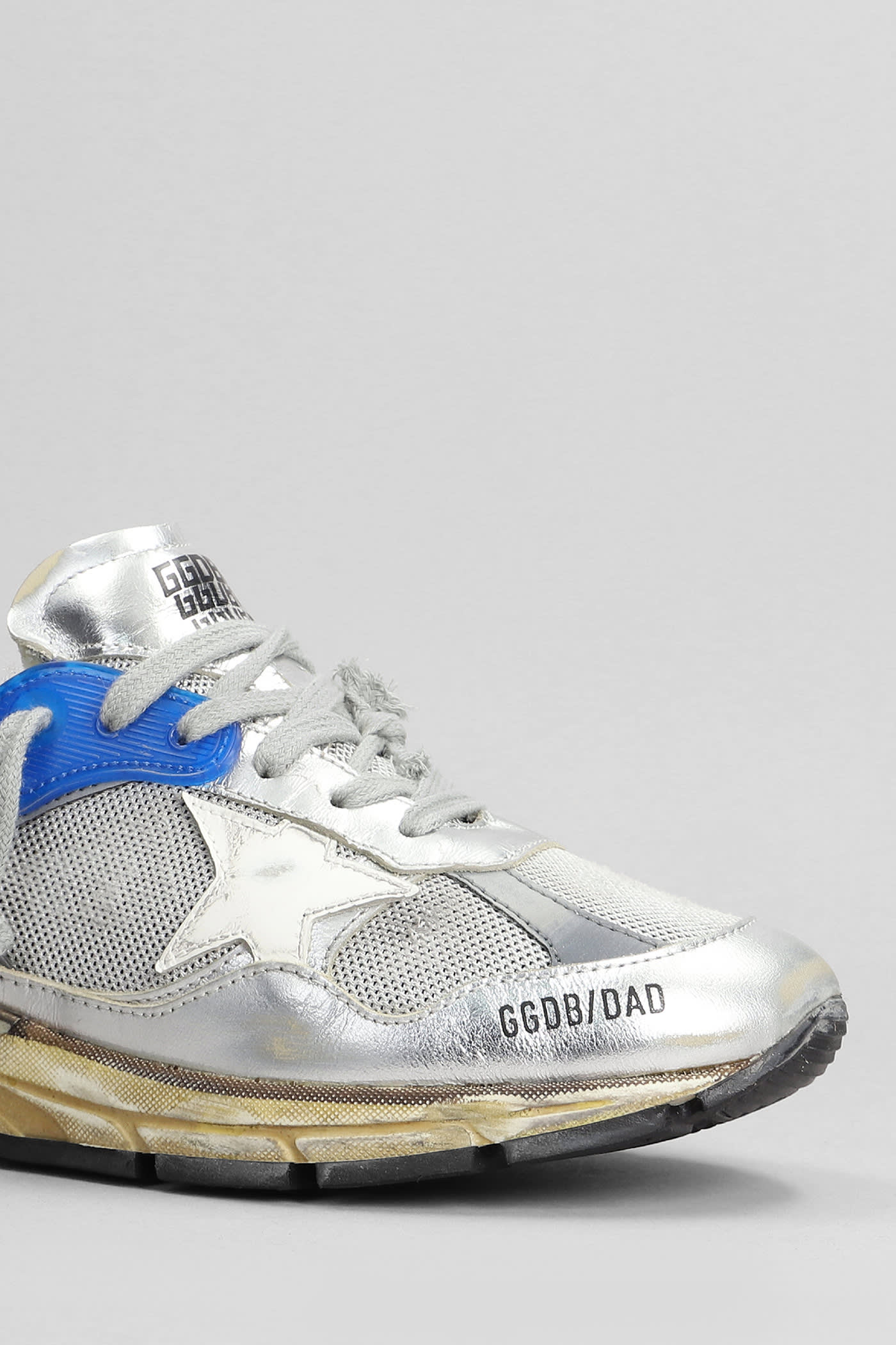 Shop Golden Goose Running Sneakers In Silver Leather And Fabric