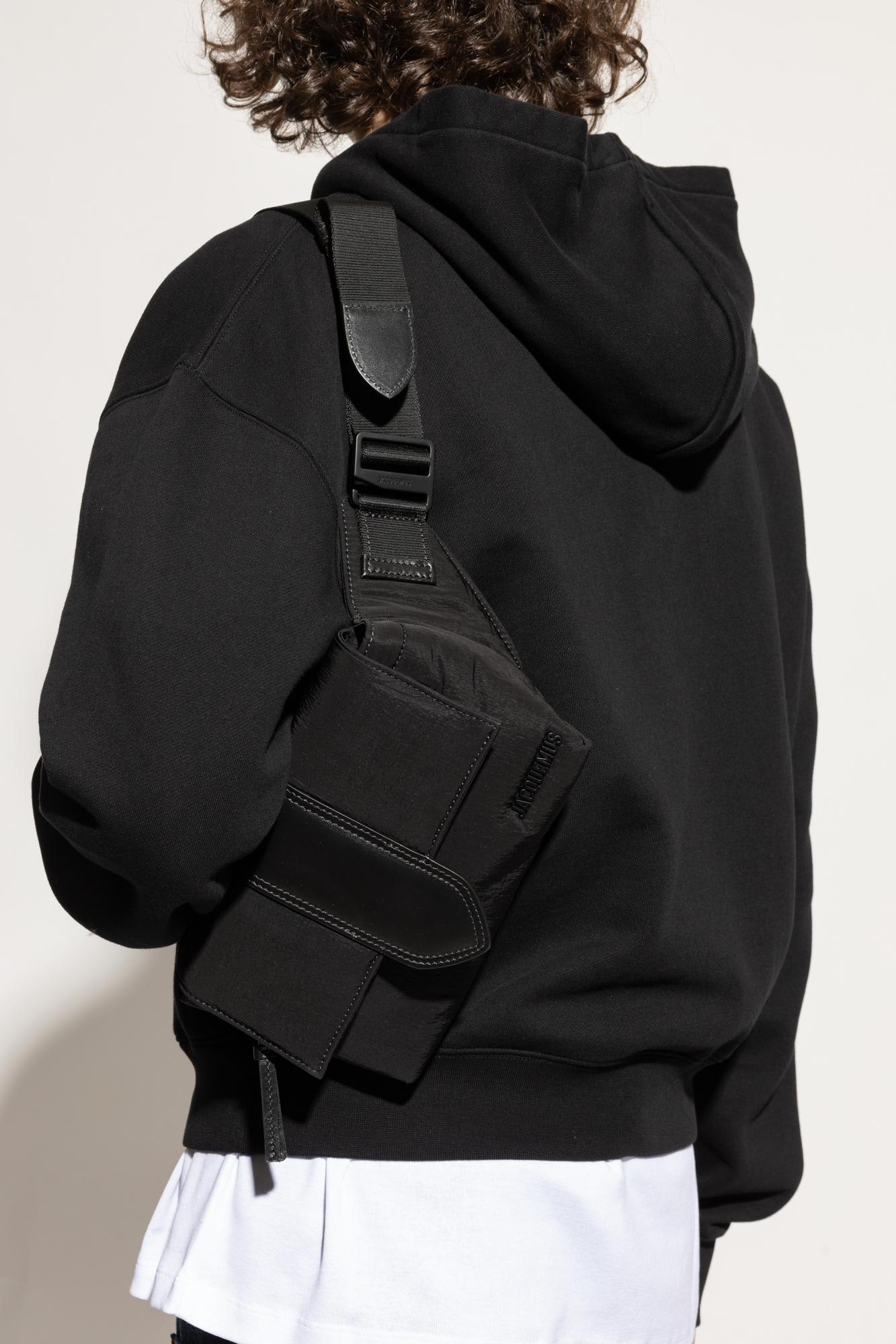 Jacquemus The Bambino Flap Bum Bag In Nylon With Smooth Leather Details In Black