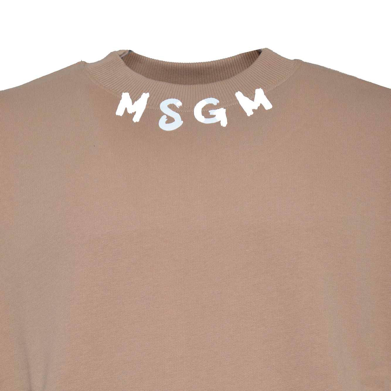 Shop Msgm Logo Printed Crewneck Sweatshirt In Beige