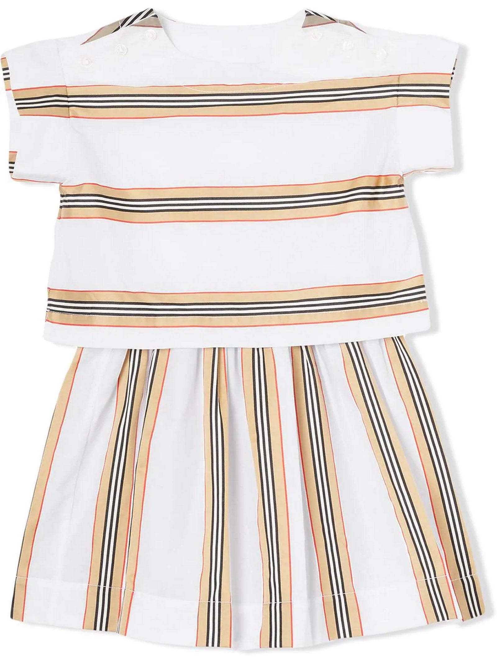 Burberry Icon Stripe Two-piece Top And Skirt Set