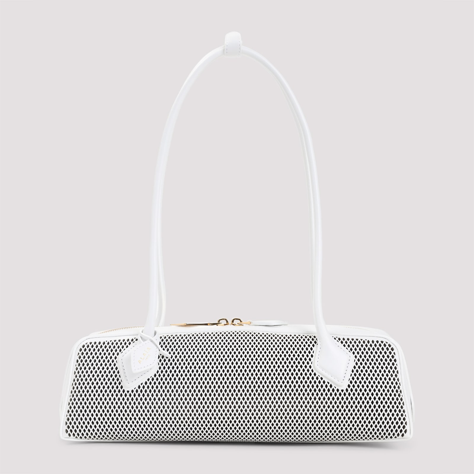 Alaïa Womens Blanc Optique Le Teckel Fishnet Medium Leather Shoulder Bag In White