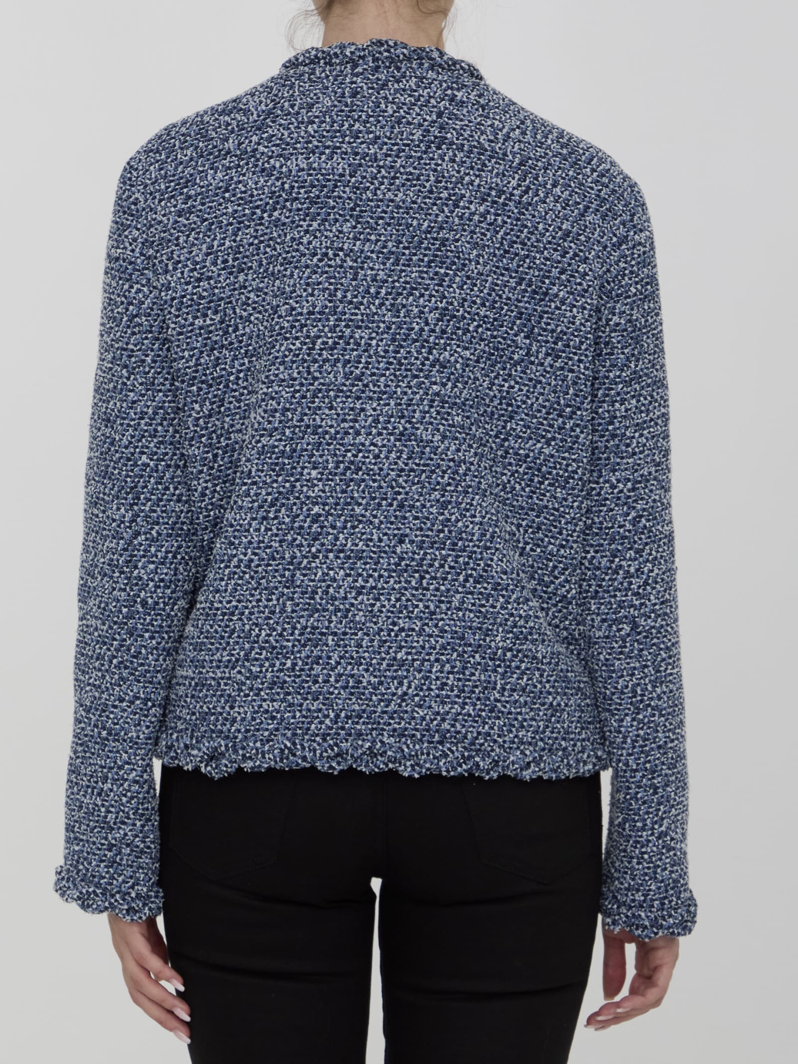 Shop Valentino Denim Textured Tweed Jacket In Light Blue