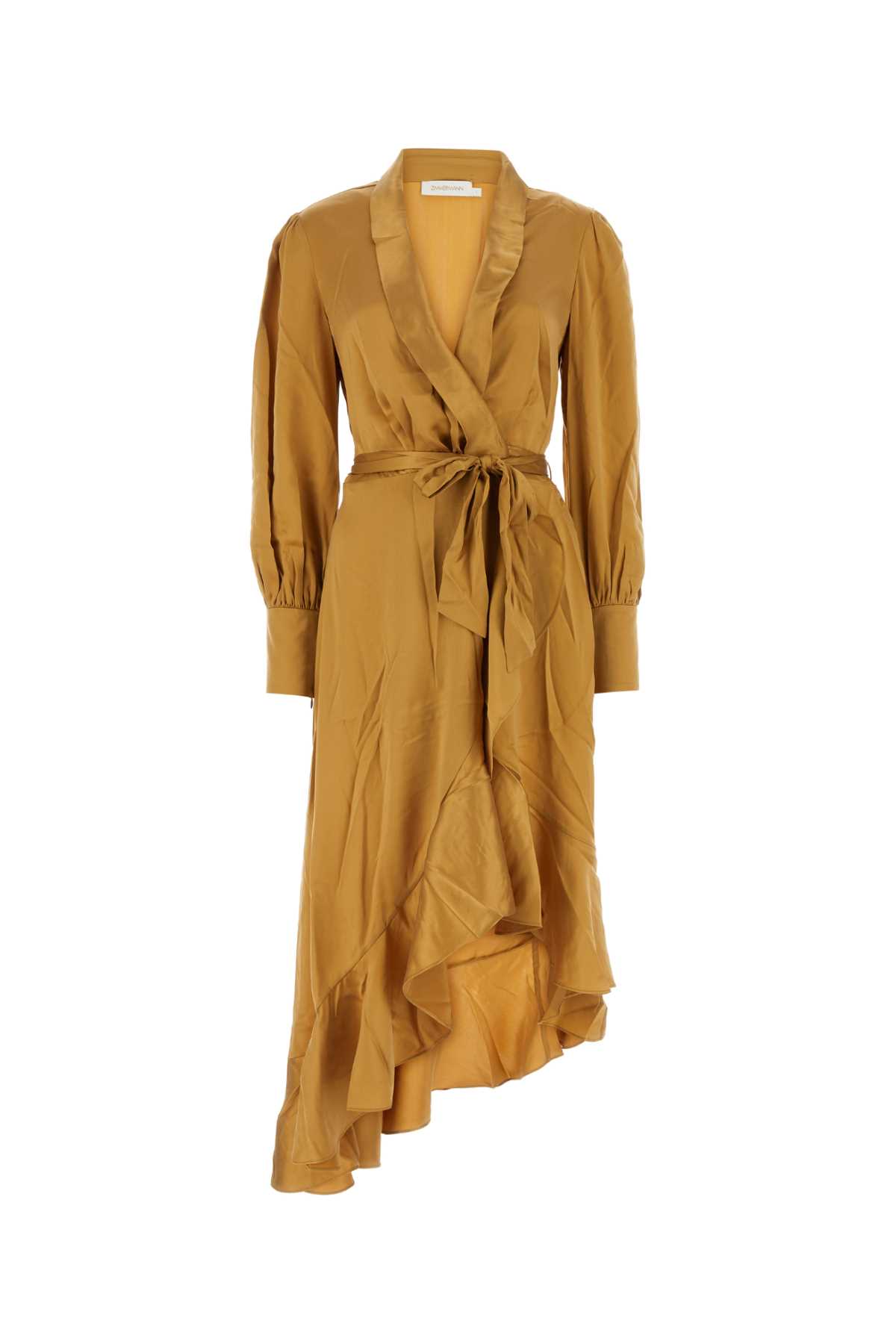 Shop Zimmermann Ochre Silk Dress In Honey