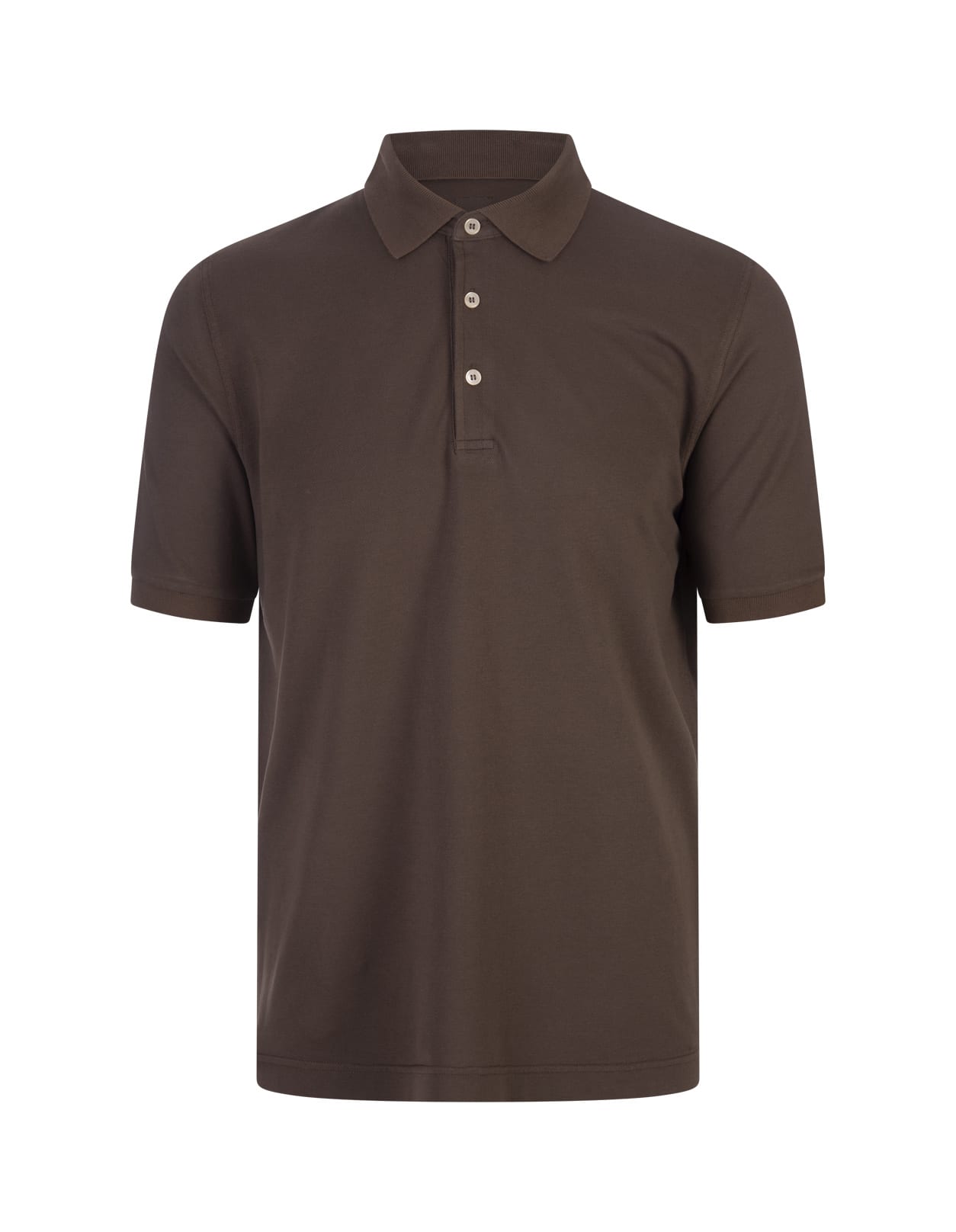 Fedeli Brown Cotton Pique Polo Shirt
