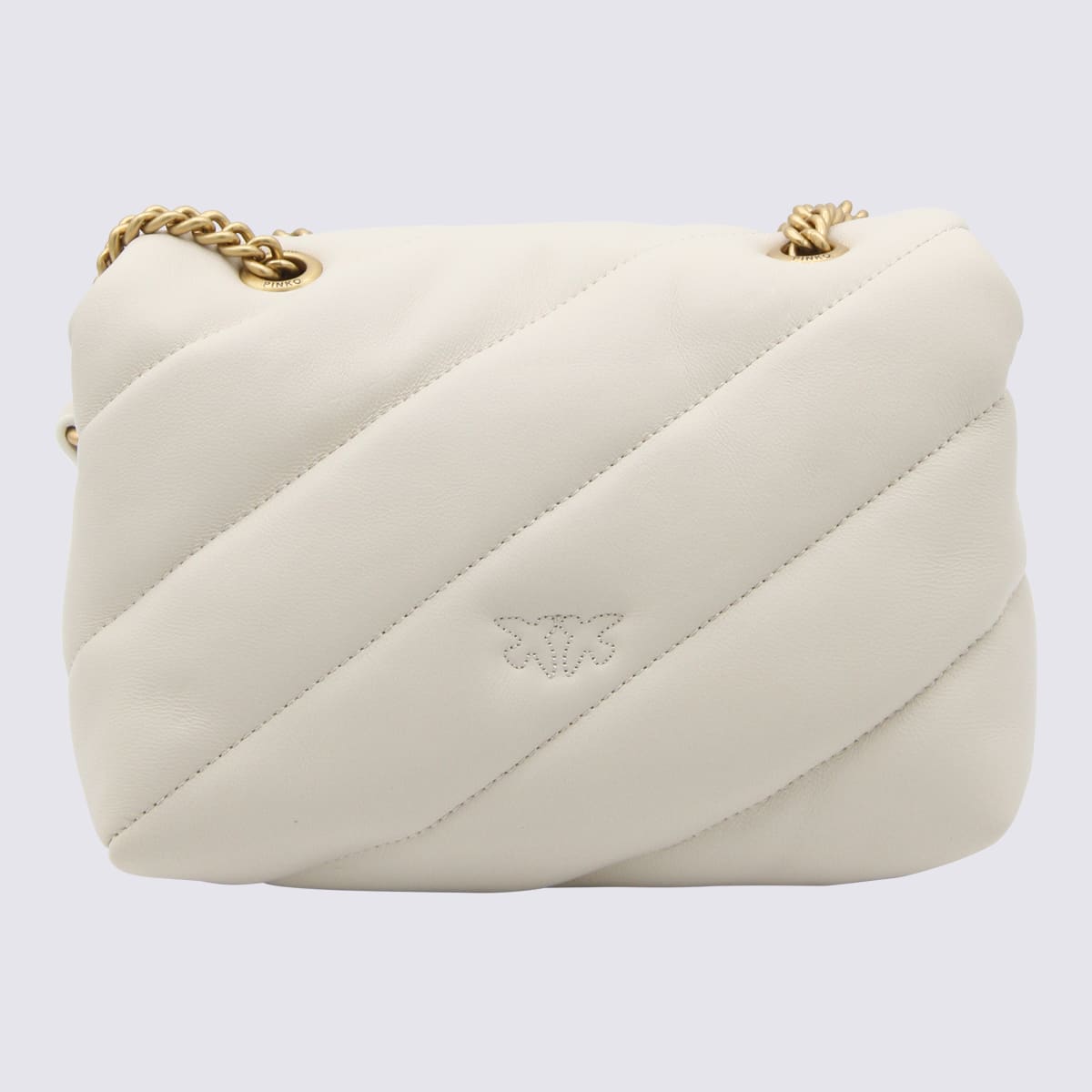 Shop Pinko White Leather Love Mini Puffy Shoulder Bag