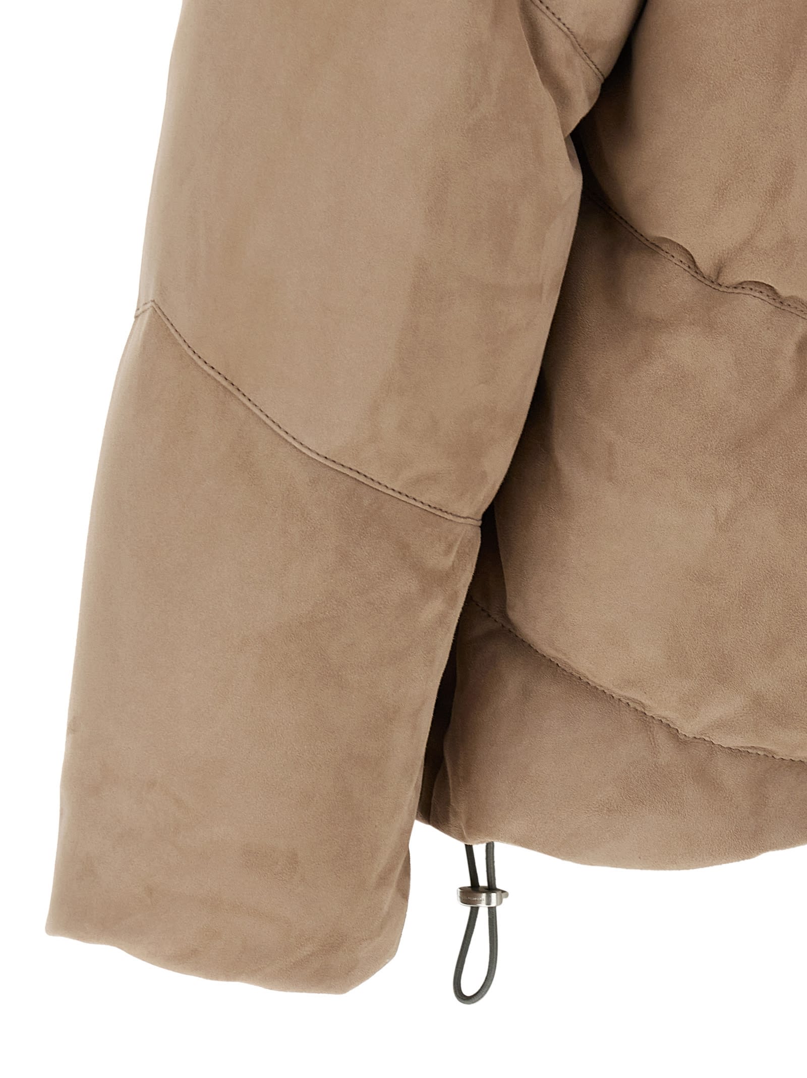 Brunello Cucinelli Suede Down Jacket Puffer Jackets Beige In Brown