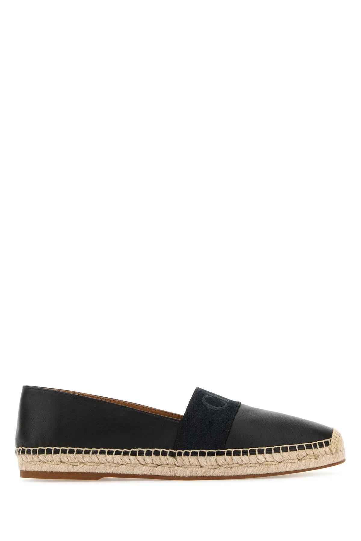 Shop Chloé Black Leather Woody Espadrilles