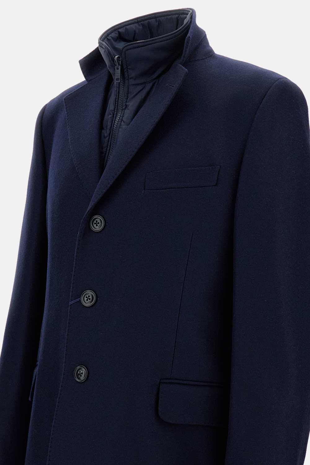 Fay Three-button Detachable-collar Coat In Blue
