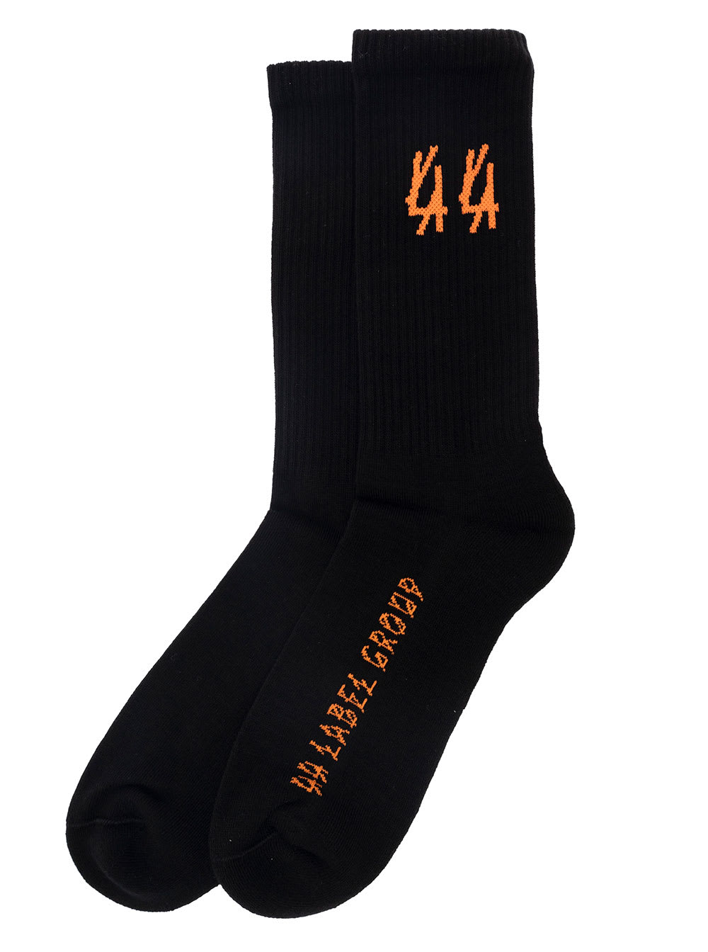 Shop 44 Label Group Black Socks With Contrasting Logo Detail In Cotton Blend Man