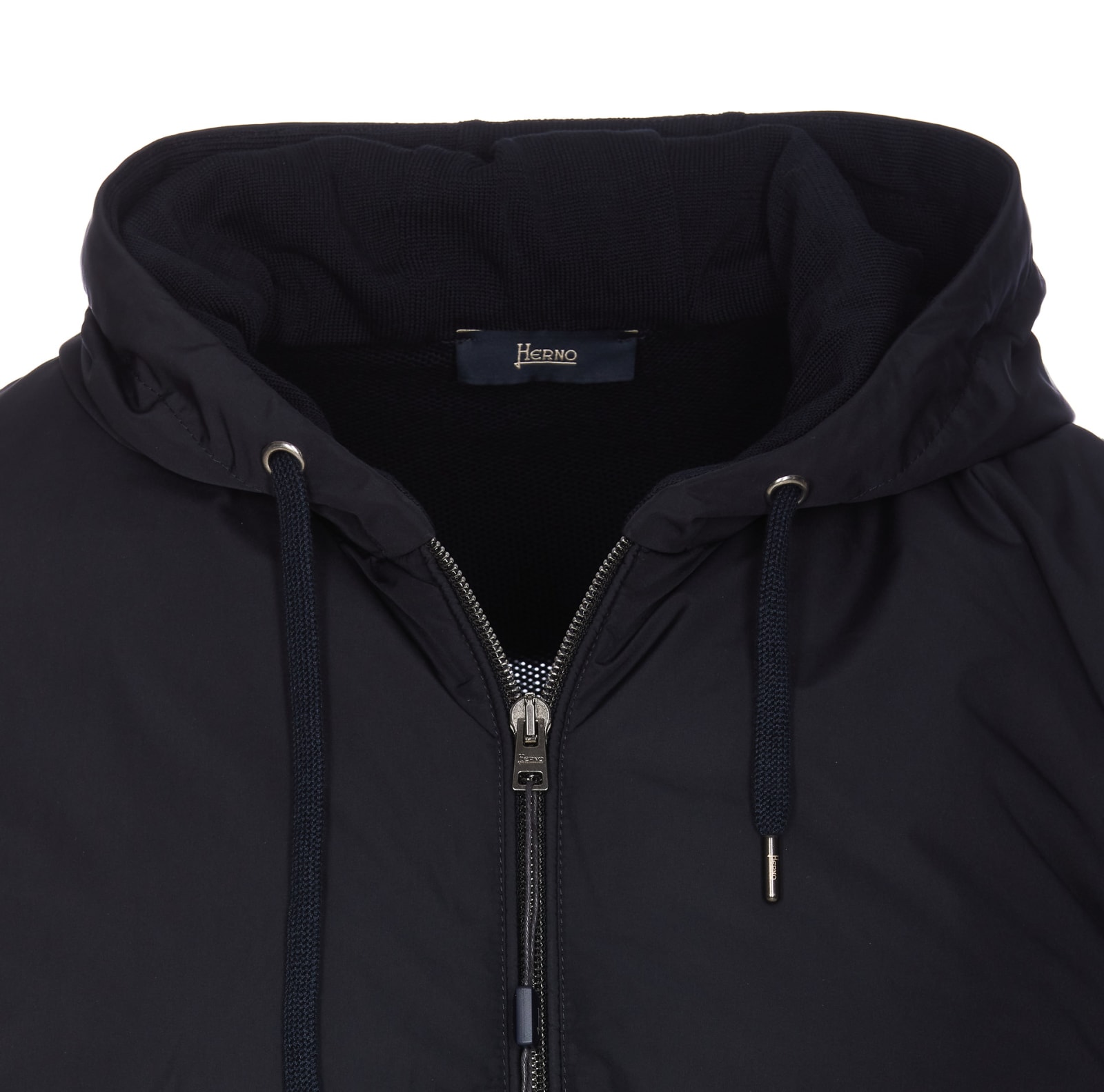 Herno Quilted Knit Hooded Jacket With Side Zip Pockets In Blue