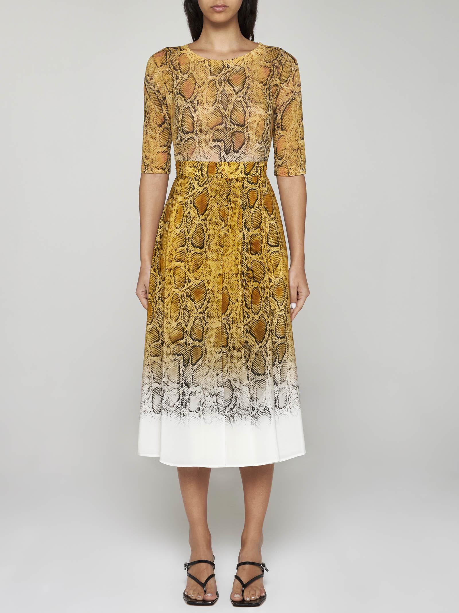 Shop Max Mara Orche Print Silk Skirt In Yellow