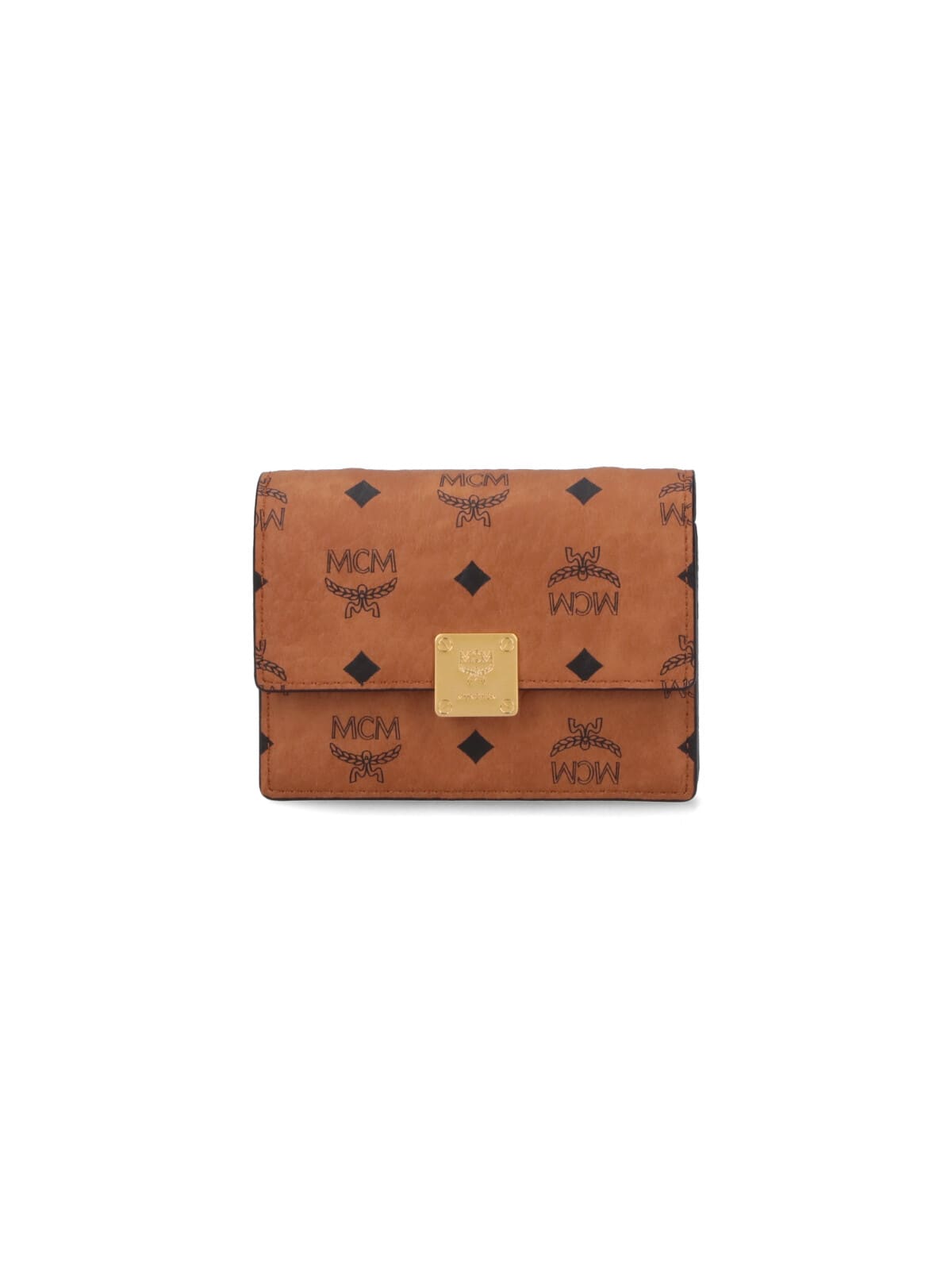 Mcm Logo Print Brown Wallet With Chain Strap In Brown