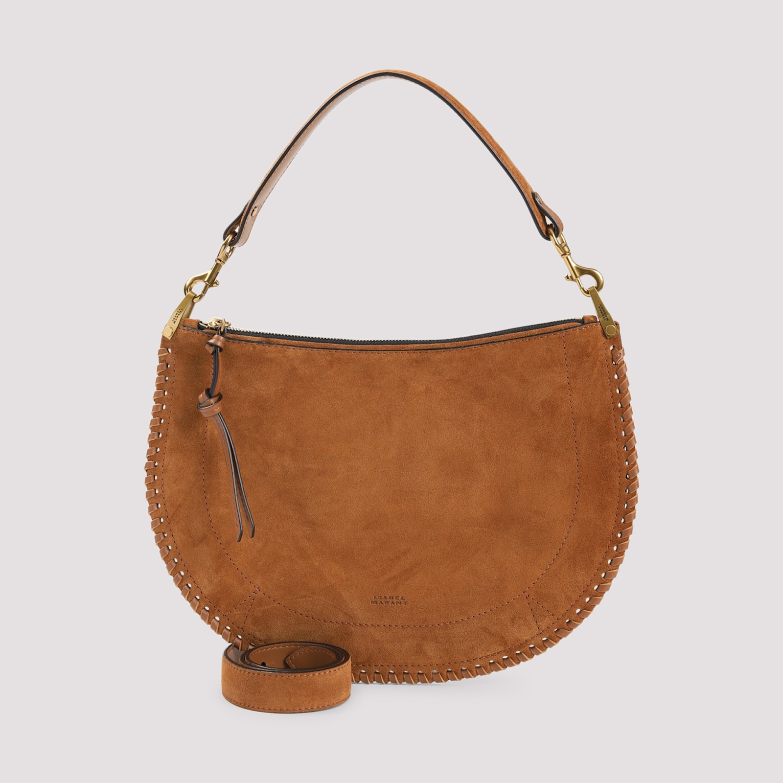 Isabel Marant Oskan Soft Zip Shoulder Bag In Brown Suede In Co Cognac