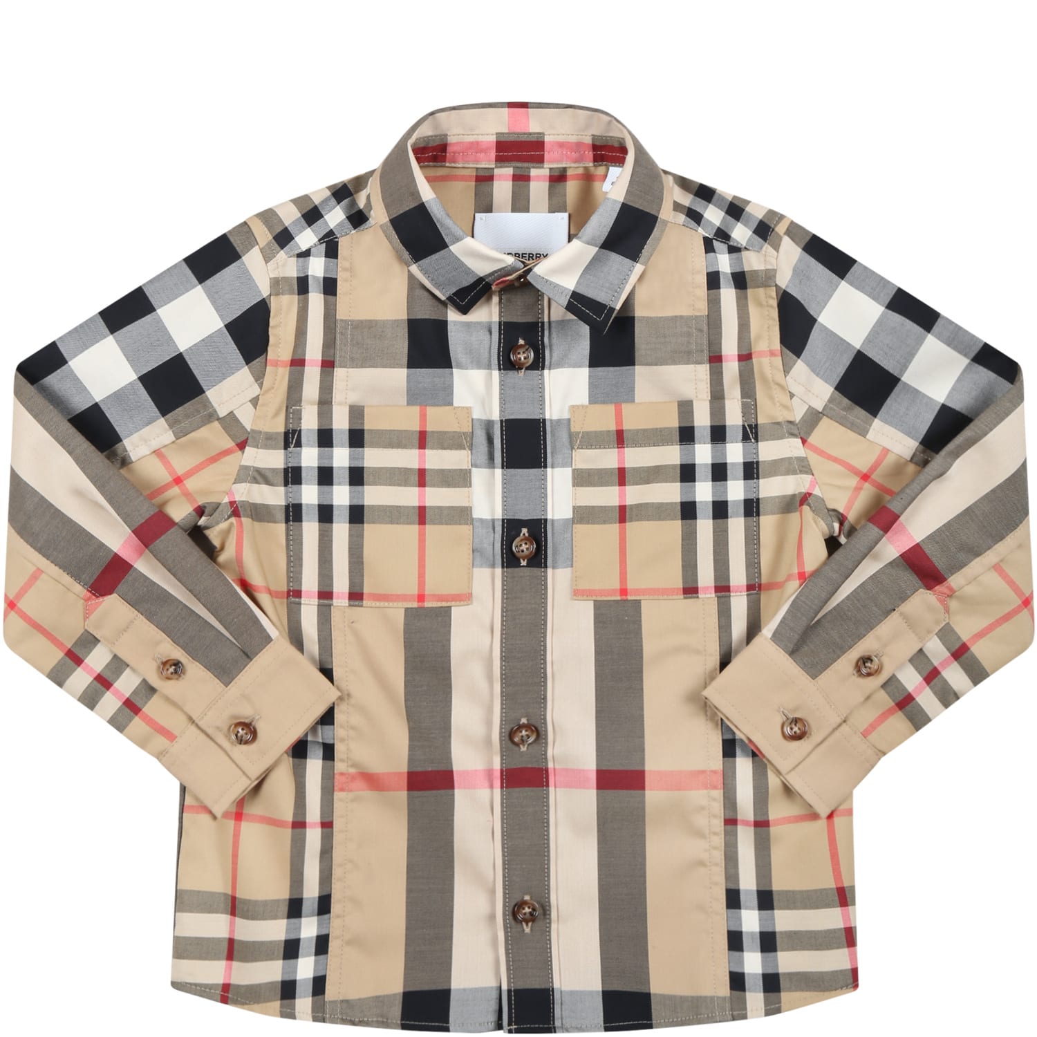 BURBERRY BEIGE SHIRT FOR BABY BOY WITH VINTAGE CHECK 