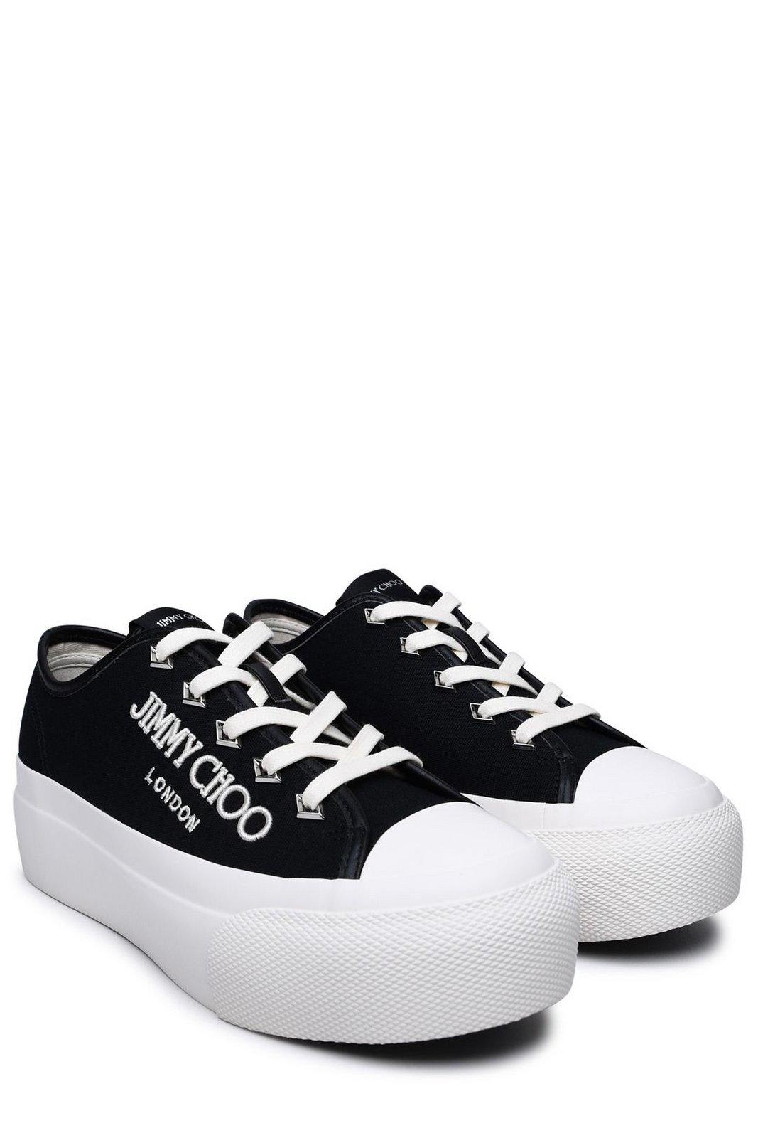 Shop Jimmy Choo Logo Embroidered Platform Lace-up Sneakers In Black